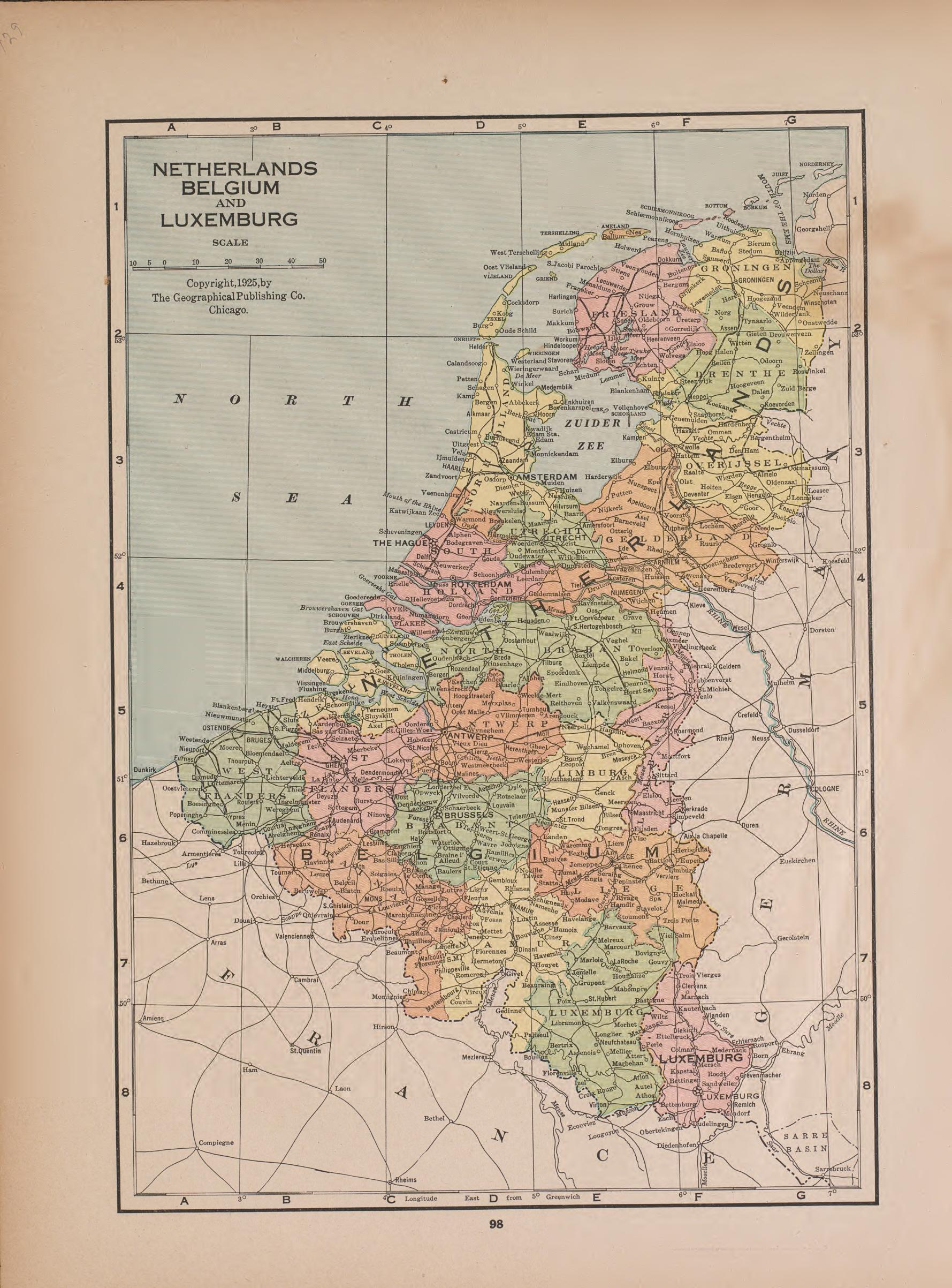 Netherlands, Belgium, and Luxemburg from Atlas of Doniphan County, Kansas : Containing Maps of Townships of the County, Maps of State, United States and World : Farmers Directory, Analysis of the System of U.S. Land Surveys 1927 by Relic Map Company