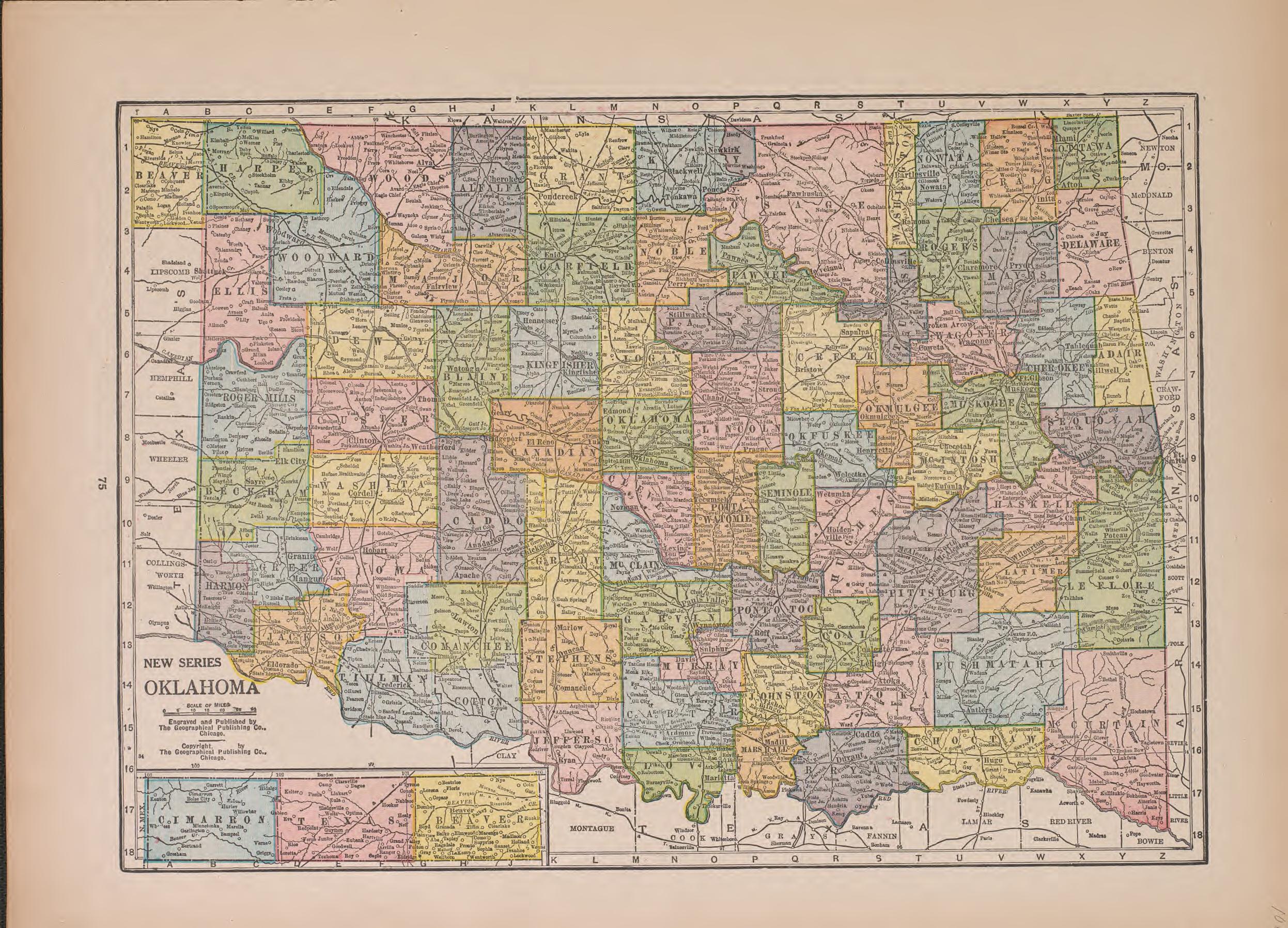 Oklahoma from Atlas of Doniphan County, Kansas : Containing Maps of Townships of the County, Maps of State, United States and World : Farmers Directory, Analysis of the System of U.S. Land Surveys 1927 by Relic Map Company