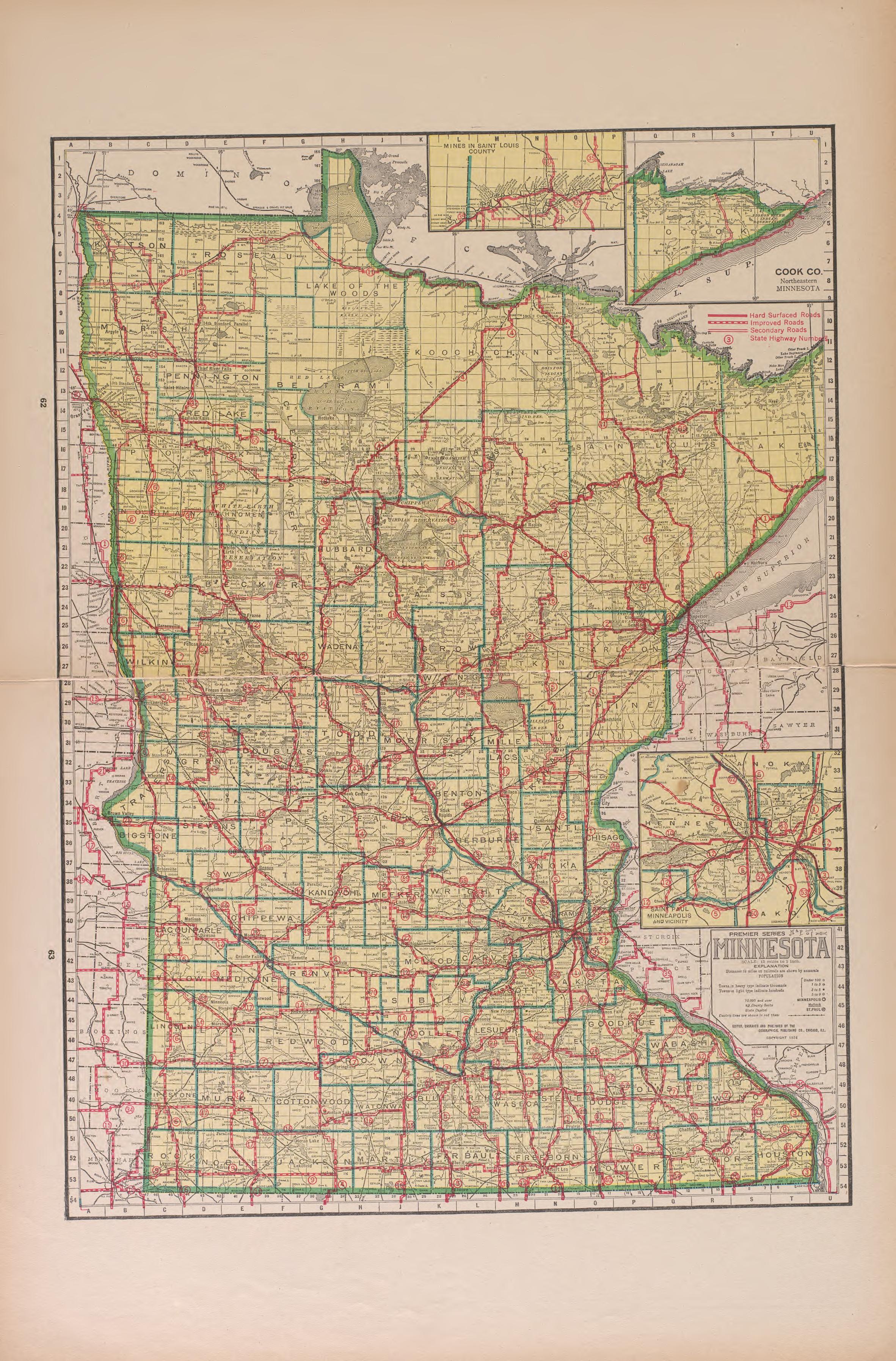 Minnesota from Atlas of Doniphan County, Kansas : Containing Maps of Townships of the County, Maps of State, United States and World : Farmers Directory, Analysis of the System of U.S. Land Surveys 1927 by Relic Map Company