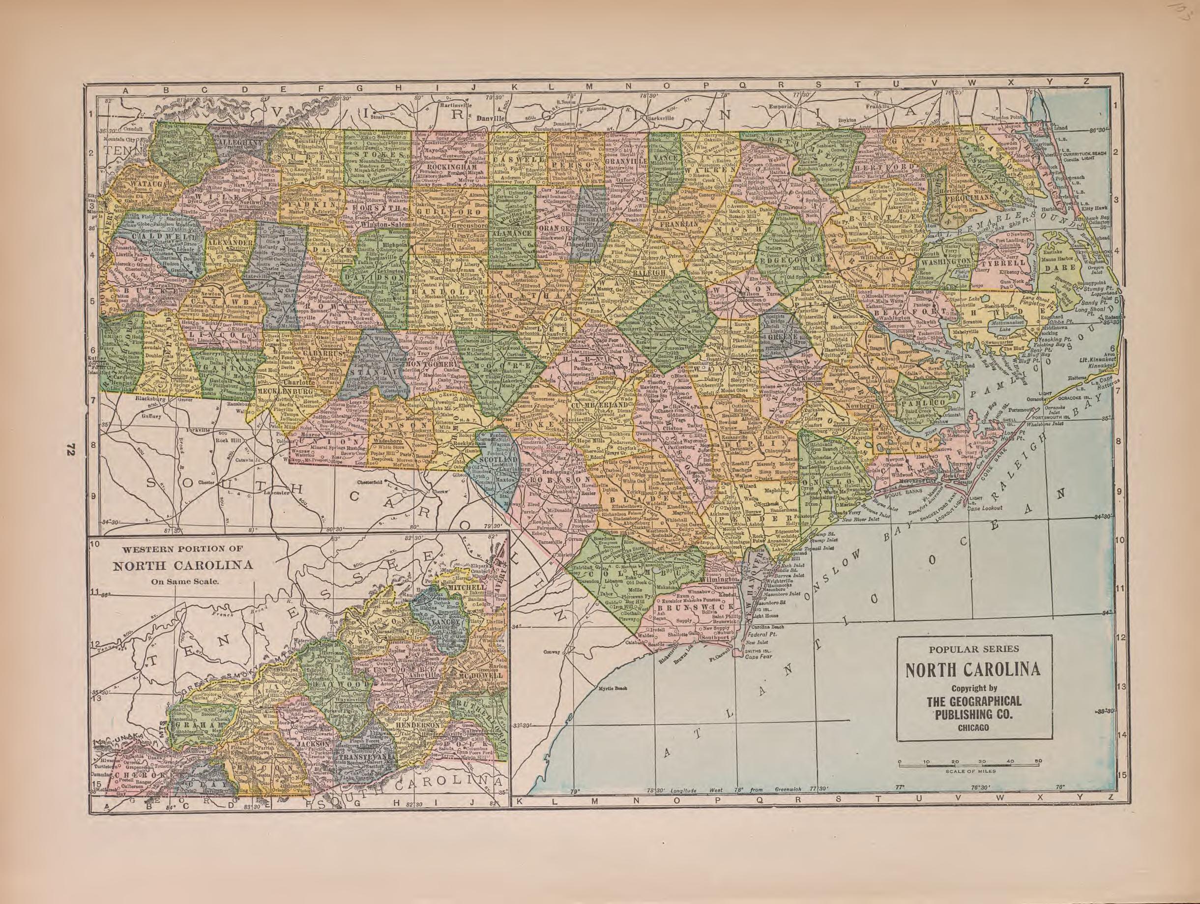 North Carolina from Atlas of Doniphan County, Kansas : Containing Maps of Townships of the County, Maps of State, United States and World : Farmers Directory, Analysis of the System of U.S. Land Surveys 1927 by Relic Map Company