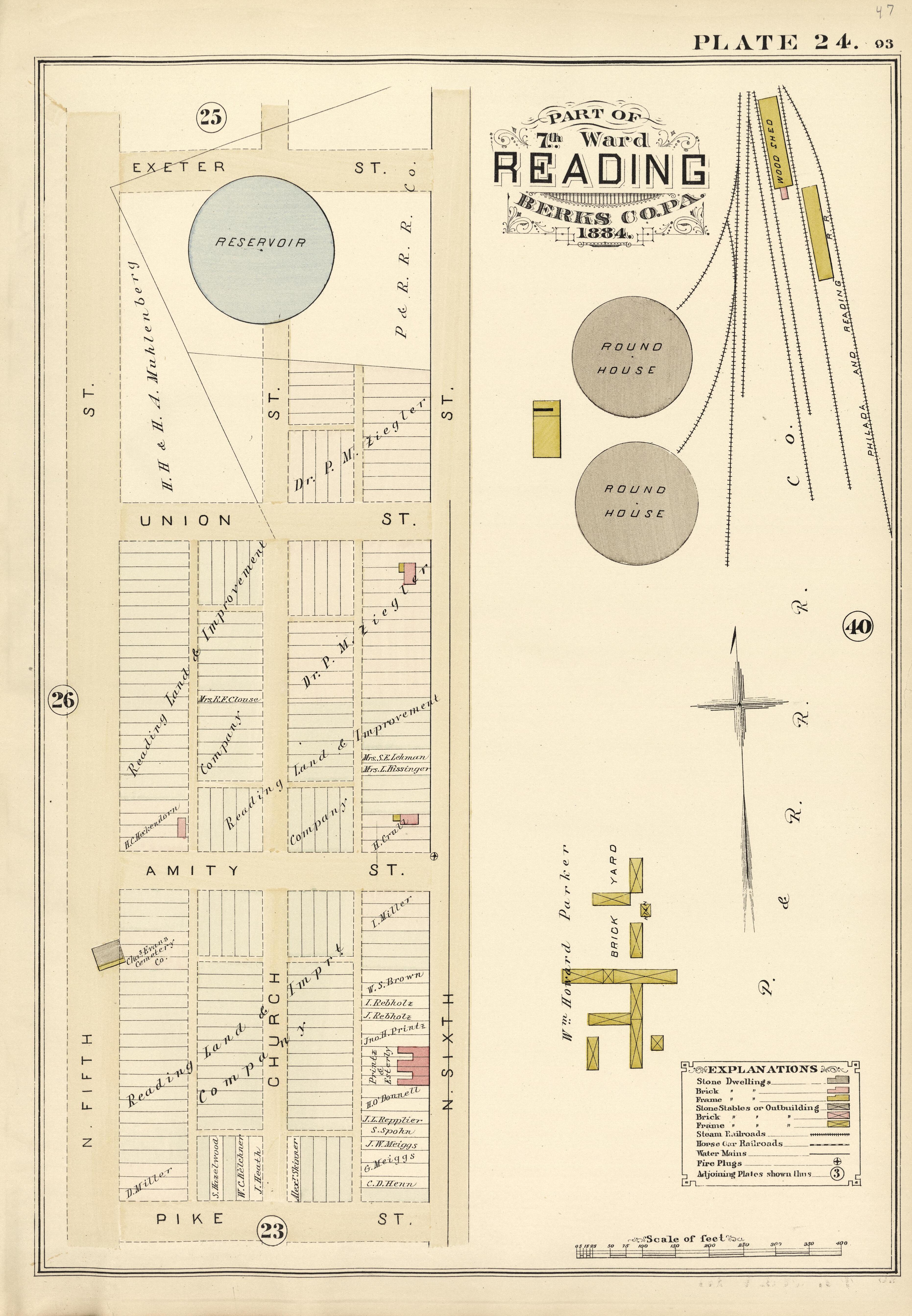 Plate 24: Part of 7th Ward Reading, Berks County, Pa., 1884 from Property and Insurance Atlas of the City of Reading, Berks County, Pennsylvania. : from Official Records and Actual Surveys by Relic Map Company
