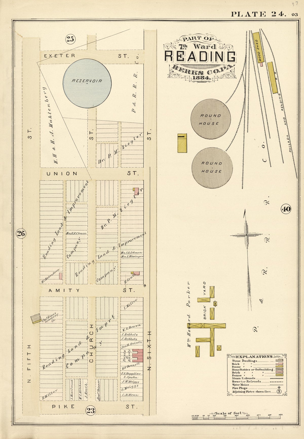 Plate 24: Part of 7th Ward Reading, Berks County, Pa., 1884 from Property and Insurance Atlas of the City of Reading, Berks County, Pennsylvania. : from Official Records and Actual Surveys by Relic Map Company