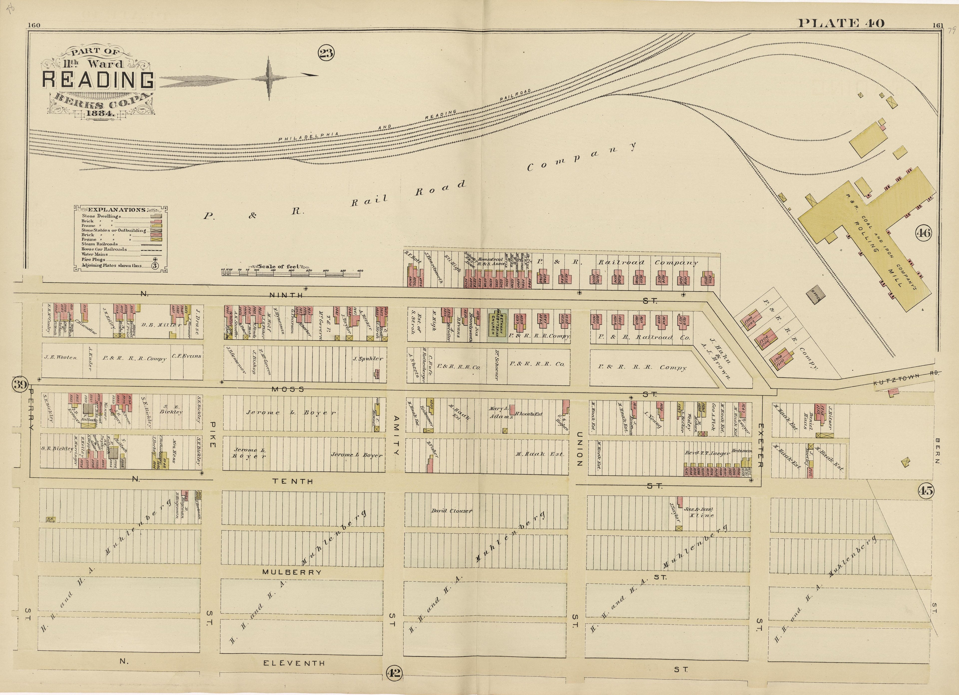 Plate 40: Part of 11th Ward Reading, Berks County, Pa., 1884 from Property and Insurance Atlas of the City of Reading, Berks County, Pennsylvania. : from Official Records and Actual Surveys by Relic Map Company