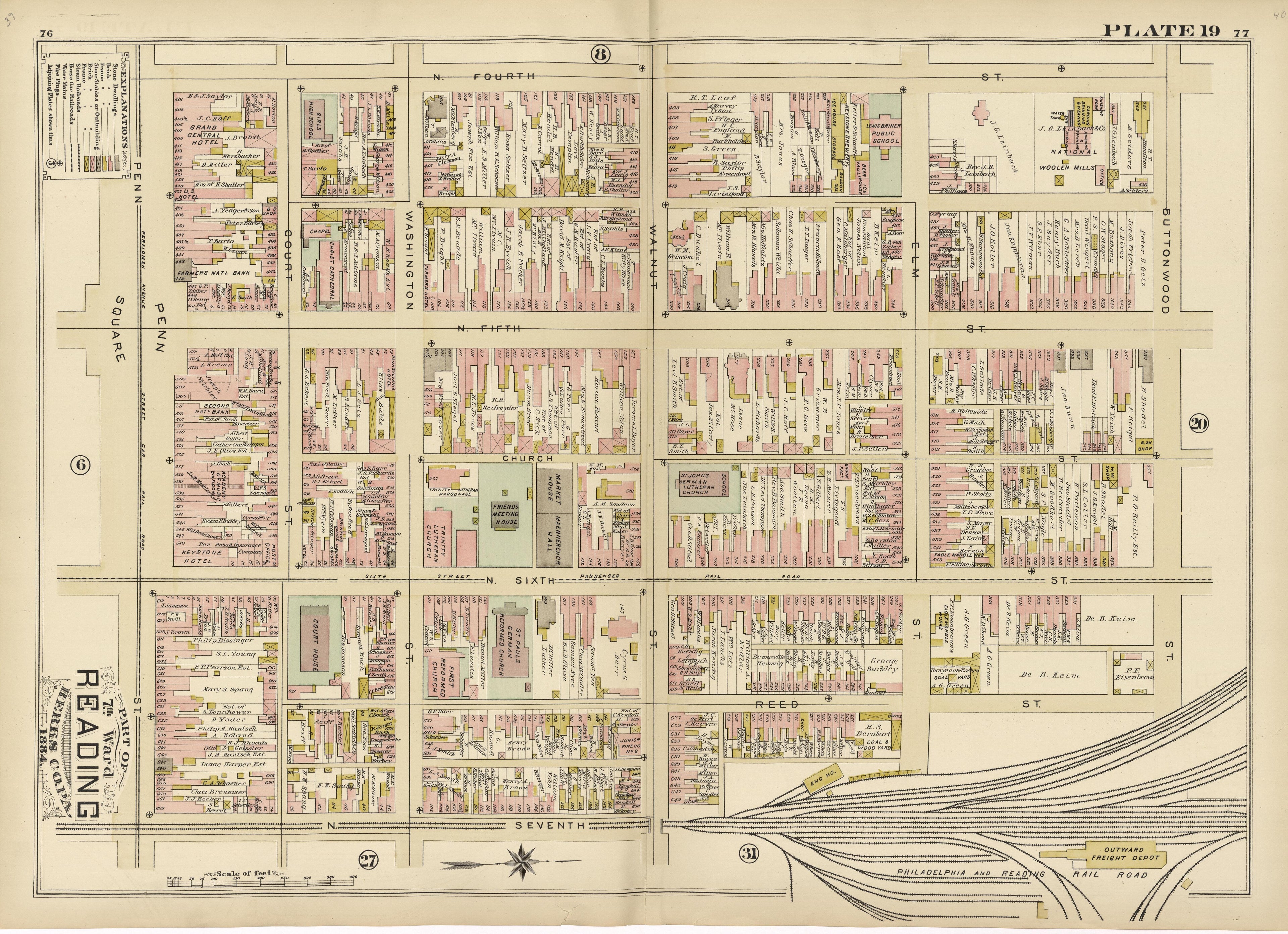 Plate 19: Part of 7th Ward Reading, Berks County, Pa., 1884 from Property and Insurance Atlas of the City of Reading, Berks County, Pennsylvania. : from Official Records and Actual Surveys by Relic Map Company