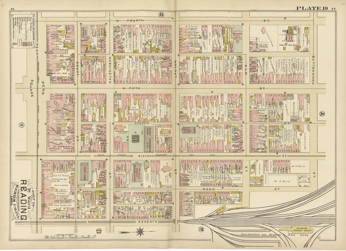 Plate 19: Part of 7th Ward Reading, Berks County, Pa., 1884 from Property and Insurance Atlas of the City of Reading, Berks County, Pennsylvania. : from Official Records and Actual Surveys by Relic Map Company
