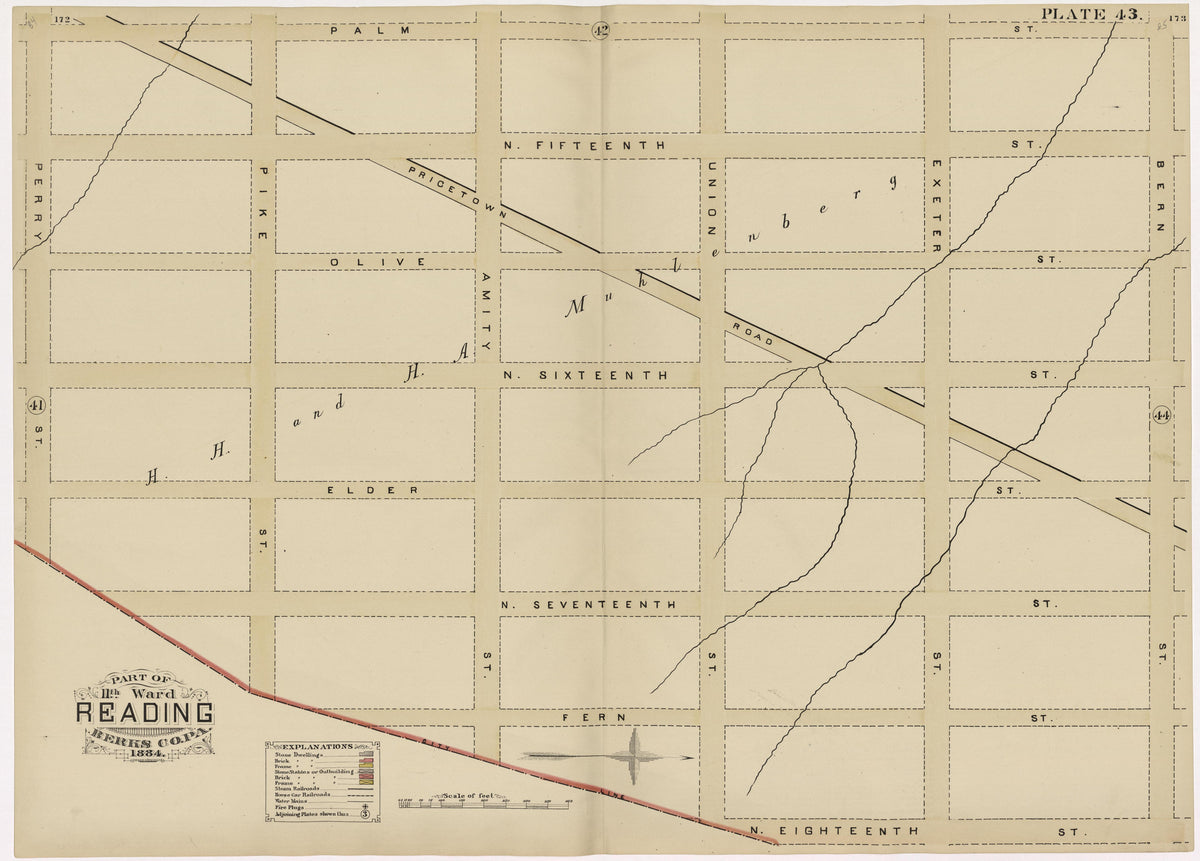 Plate 43: Part of 11th Ward Reading, Berks County, Pa., 1884 from Property and Insurance Atlas of the City of Reading, Berks County, Pennsylvania. : from Official Records and Actual Surveys by Relic Map Company