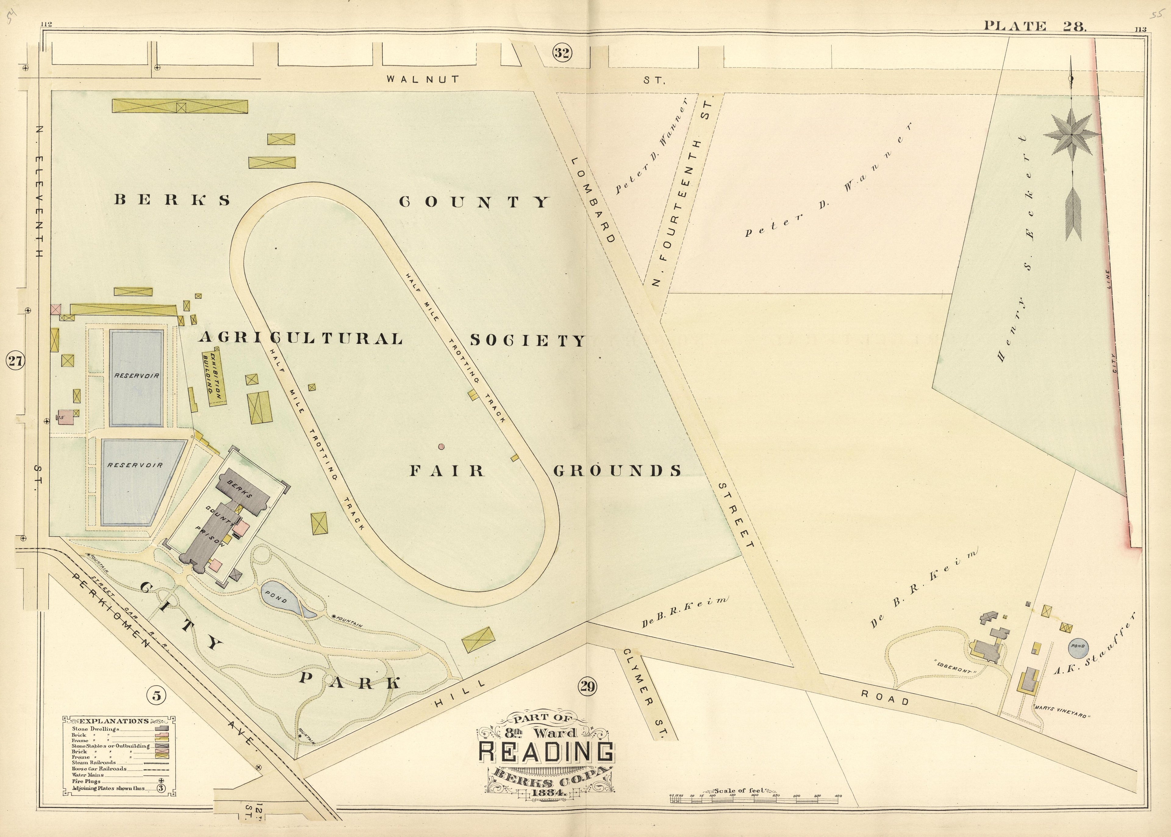 Plate 28: Part of 8th Ward Reading, Berks County, Pa., 1884 from Property and Insurance Atlas of the City of Reading, Berks County, Pennsylvania. : from Official Records and Actual Surveys by Relic Map Company