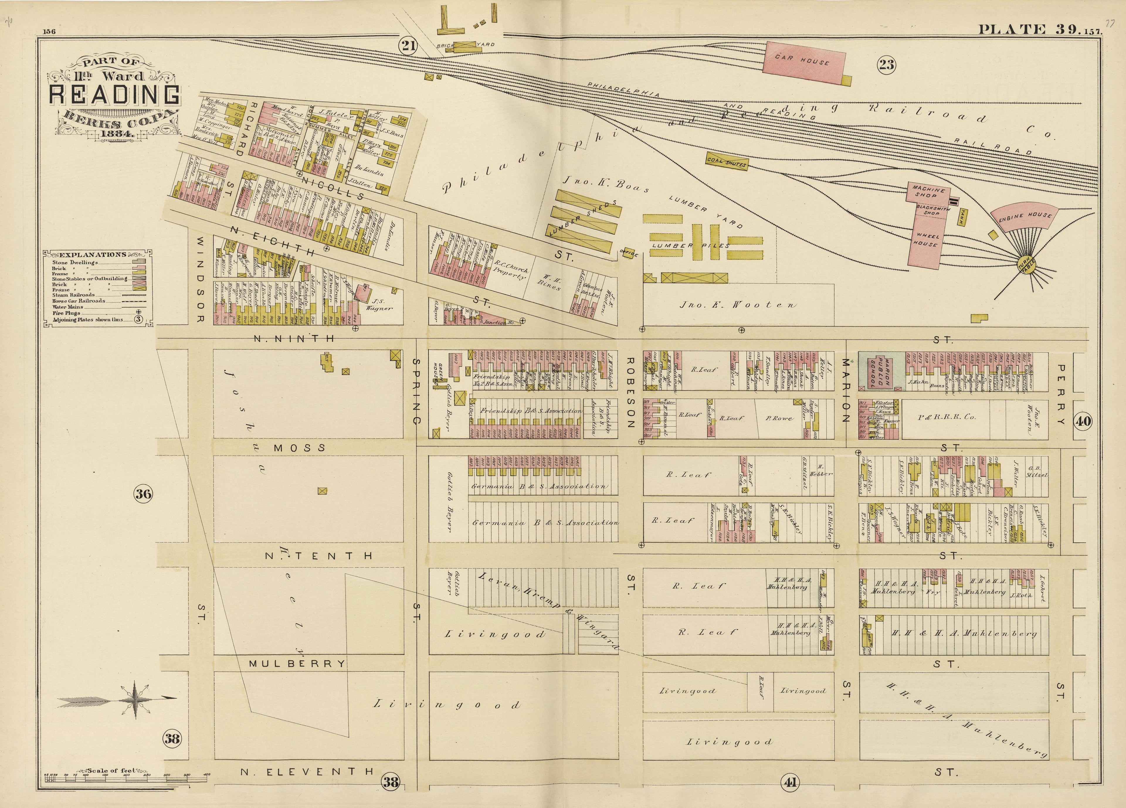 Plate 39: Part of 11th Ward Reading, Berks County, Pa., 1884 from Property and Insurance Atlas of the City of Reading, Berks County, Pennsylvania. : from Official Records and Actual Surveys by Relic Map Company