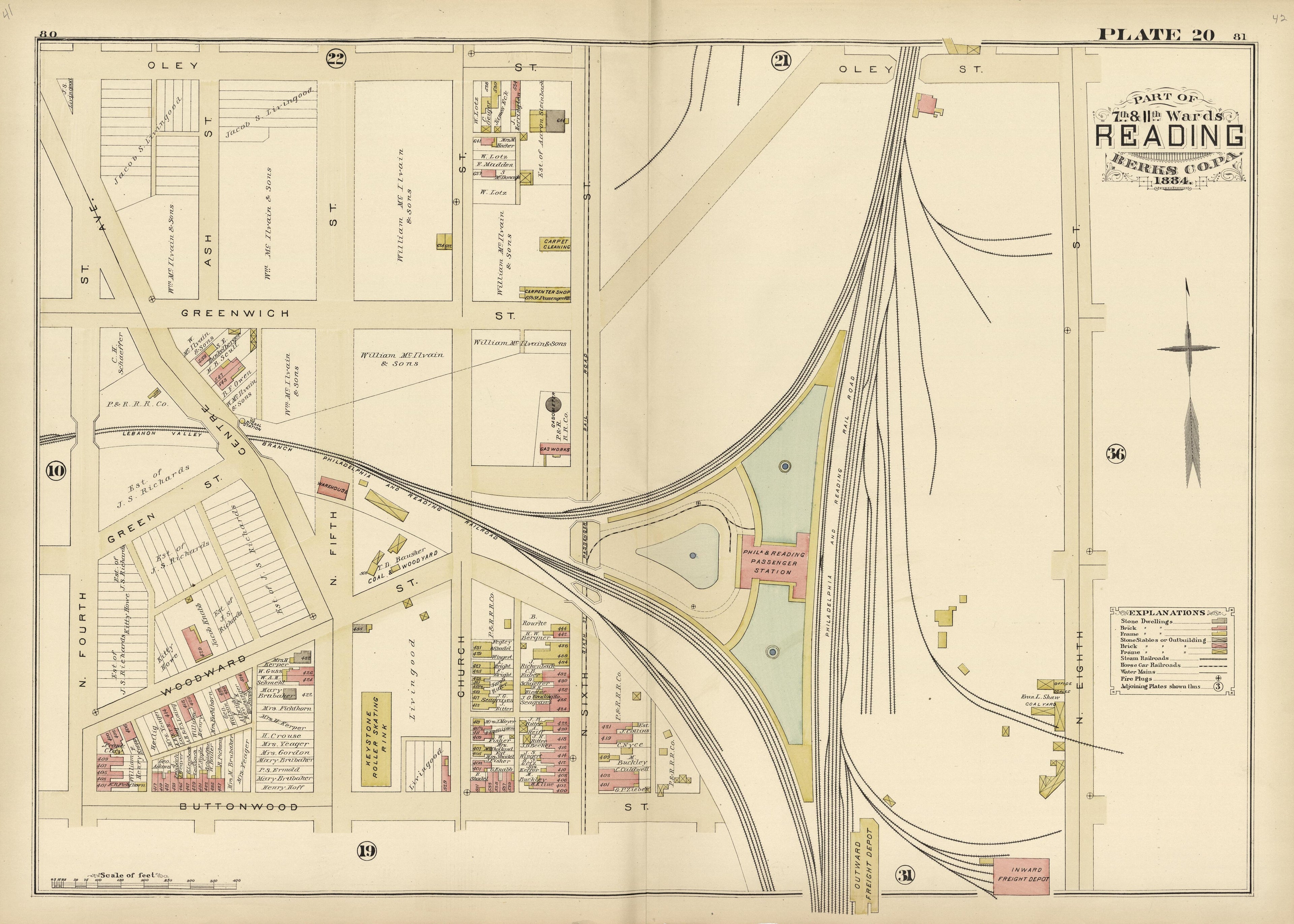 Plate 20: Part of 7th and 11th Wards Reading, Berks County, Pa., 1884 from Property and Insurance Atlas of the City of Reading, Berks County, Pennsylvania. : from Official Records and Actual Surveys by Relic Map Company