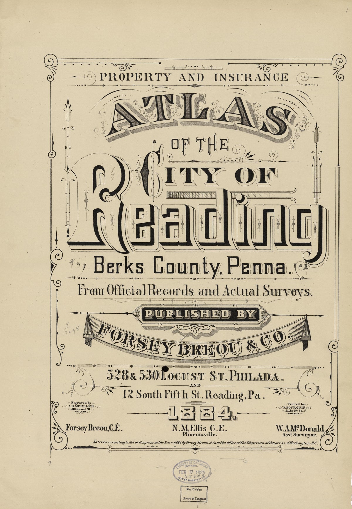 Property and Insurance Atlas of the City of Reading, Berks County, Pennsylvania. from Property and Insurance Atlas of the City of Reading, Berks County, Pennsylvania. : from Official Records and Actual Surveys 1884 by Relic Map Company
