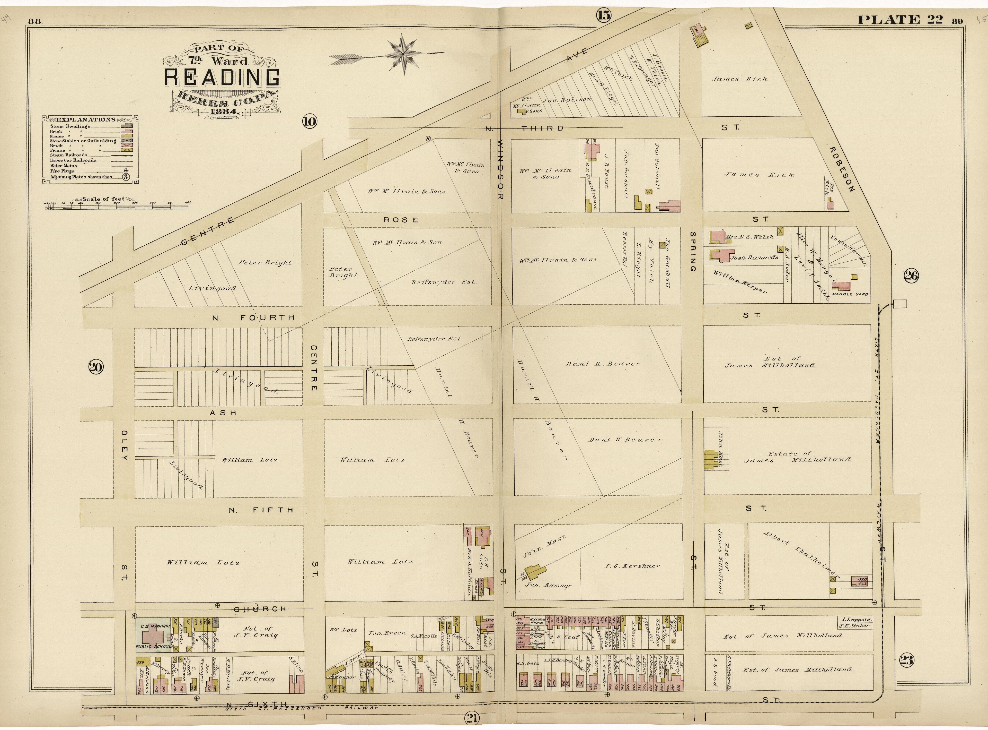 Plate 22: Part of 7th Ward Reading, Berks County, Pa., 1884 from Property and Insurance Atlas of the City of Reading, Berks County, Pennsylvania. : from Official Records and Actual Surveys by Relic Map Company