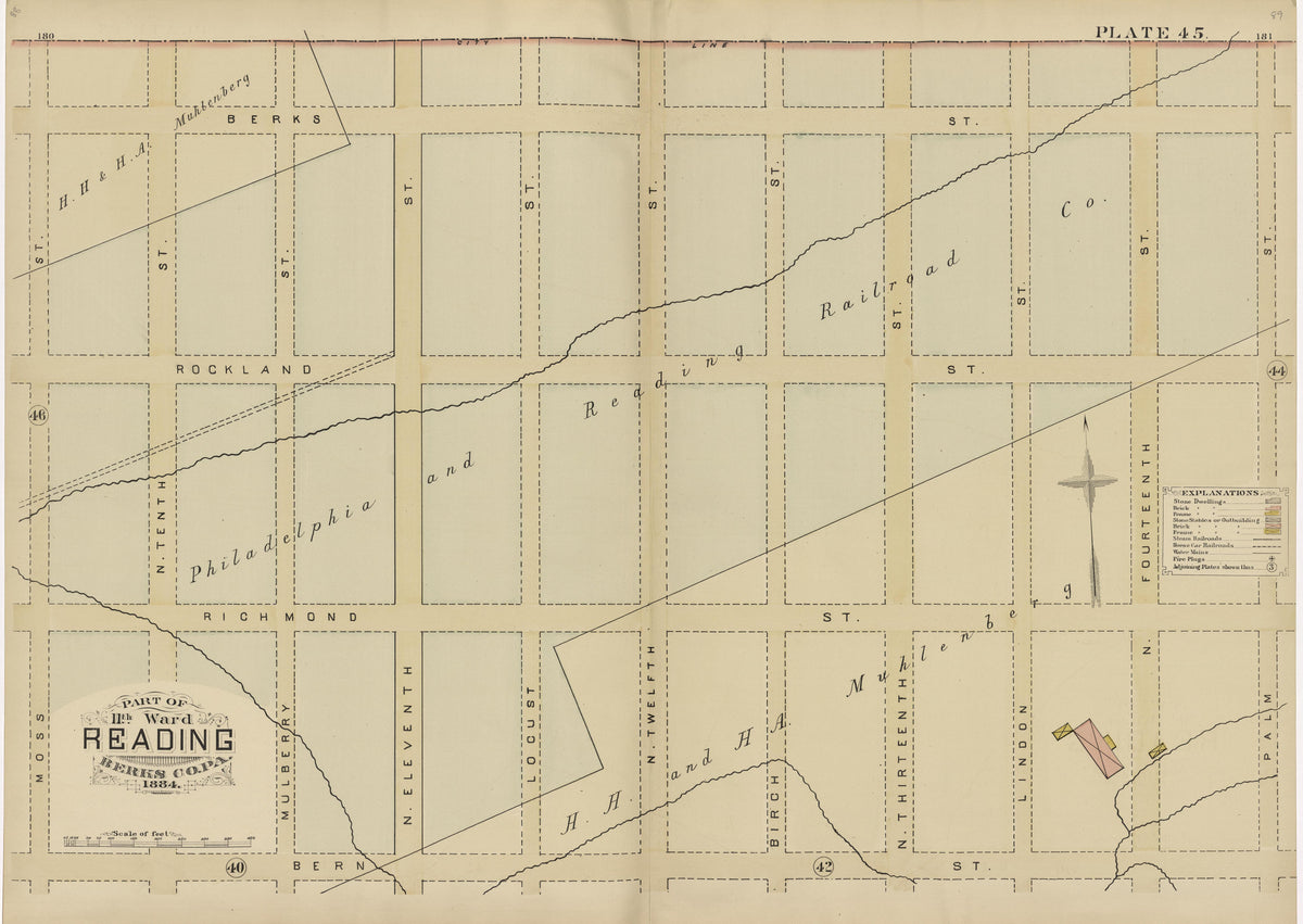 Plate 45: Part of 11th Ward Reading, Berks County, Pa., 1884 from Property and Insurance Atlas of the City of Reading, Berks County, Pennsylvania. : from Official Records and Actual Surveys by Relic Map Company