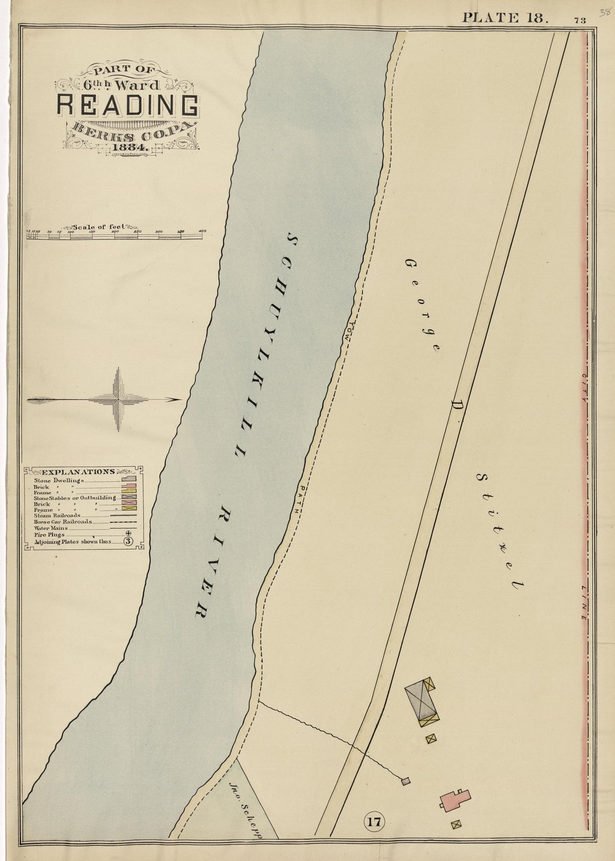 Plate 18: Part of 6th Ward Reading, Berks County, Pa., 1884 from Property and Insurance Atlas of the City of Reading, Berks County, Pennsylvania. : from Official Records and Actual Surveys by Relic Map Company