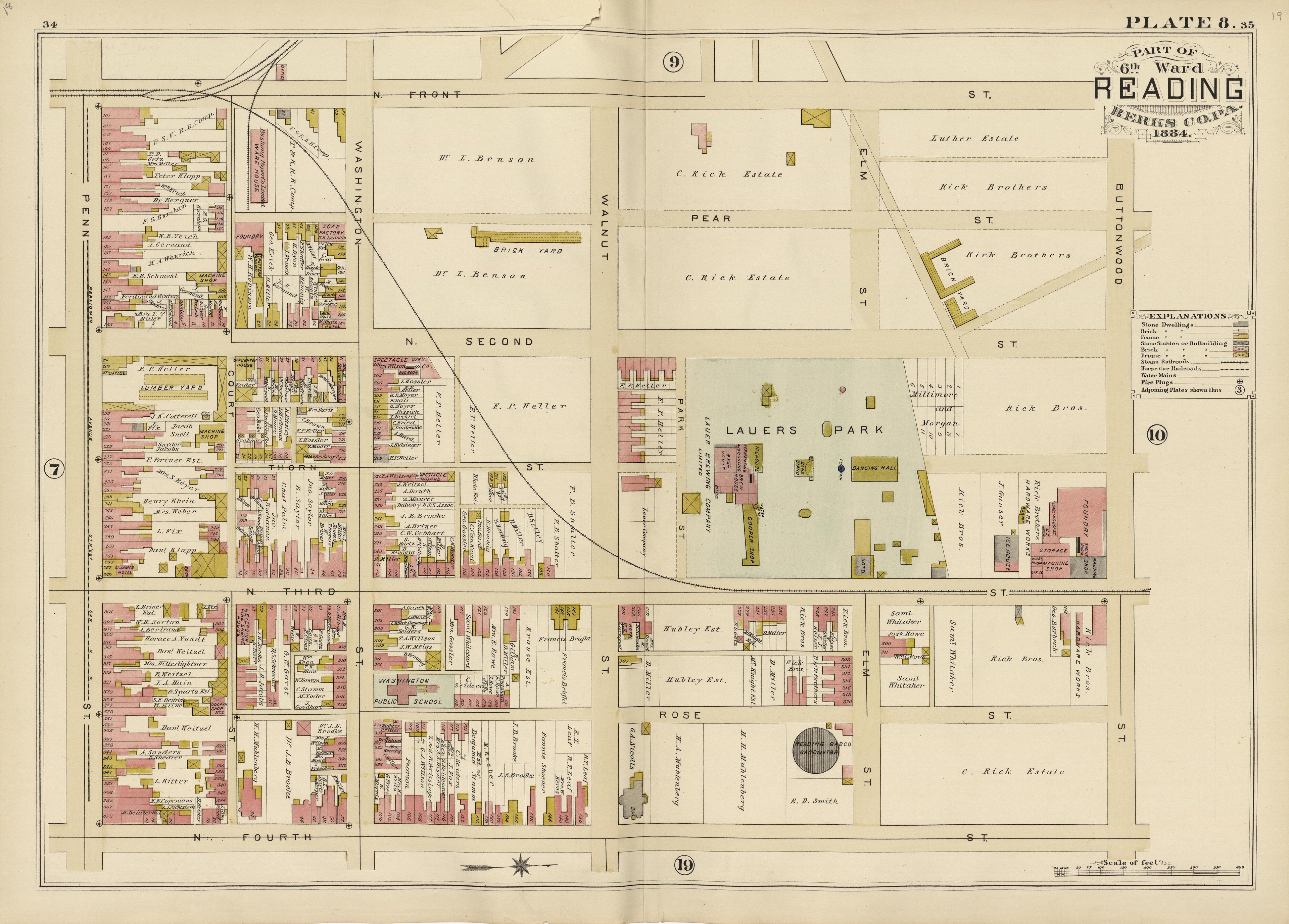 Plate 8: Part of 6th Ward Reading, Berks County, Pa., 1884 from Property and Insurance Atlas of the City of Reading, Berks County, Pennsylvania. : from Official Records and Actual Surveys by Relic Map Company