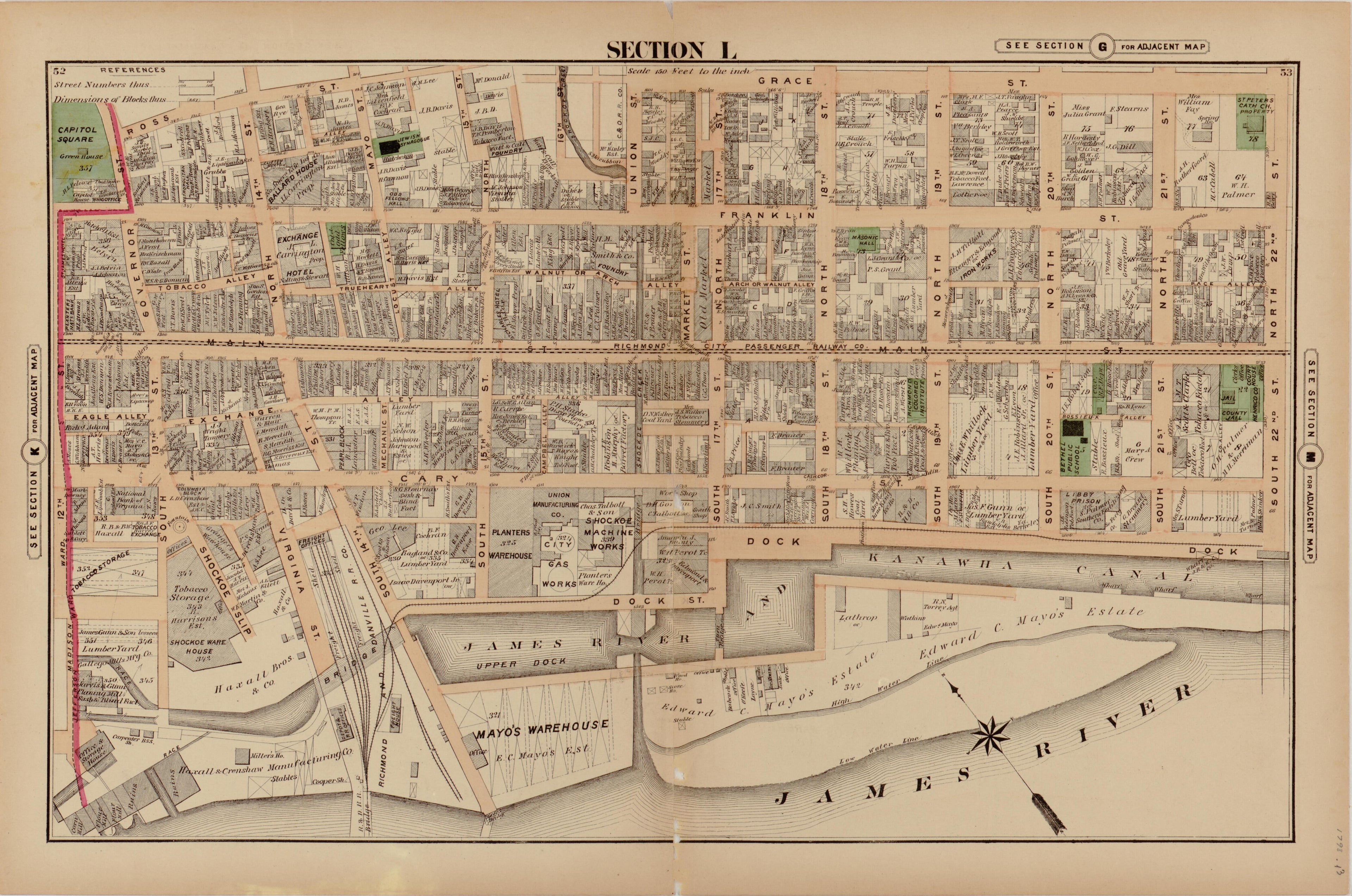 Section L from Illustrated Atlas of the City of Richmond, Va 1877 by Relic Map Company