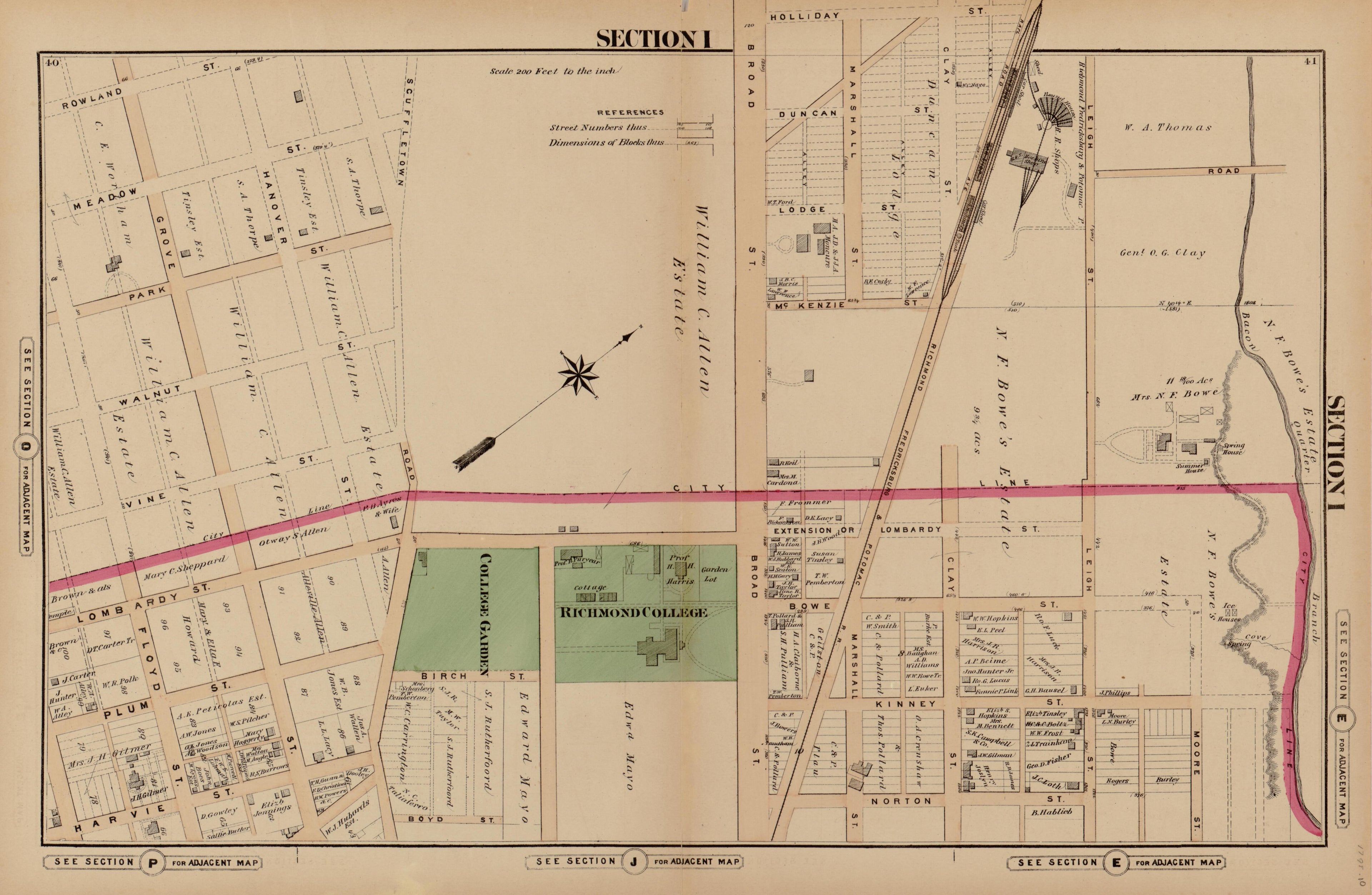 Section I from Illustrated Atlas of the City of Richmond, Va 1877 by Relic Map Company