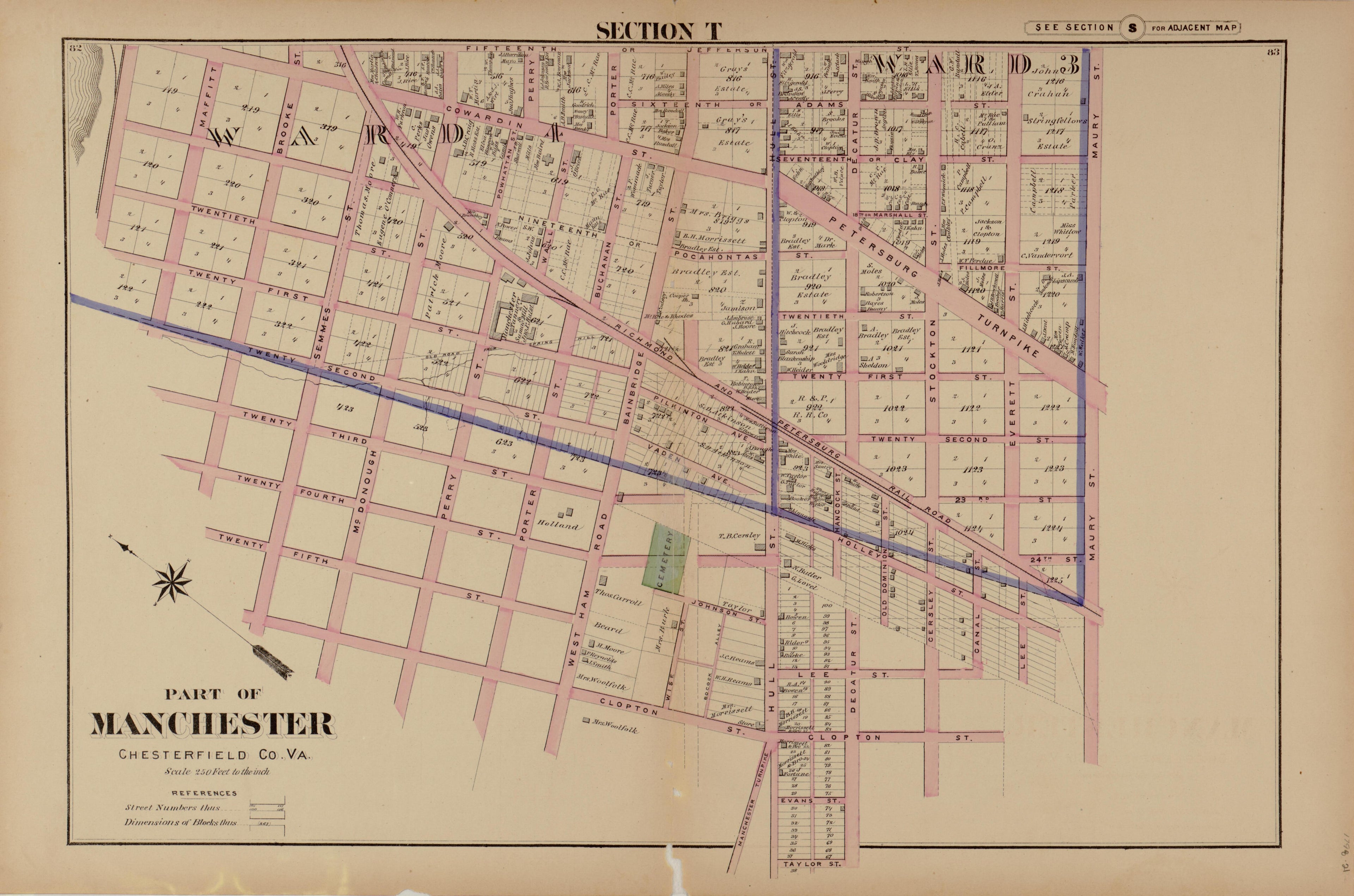 Section T from Illustrated Atlas of the City of Richmond, Va 1877 by Relic Map Company