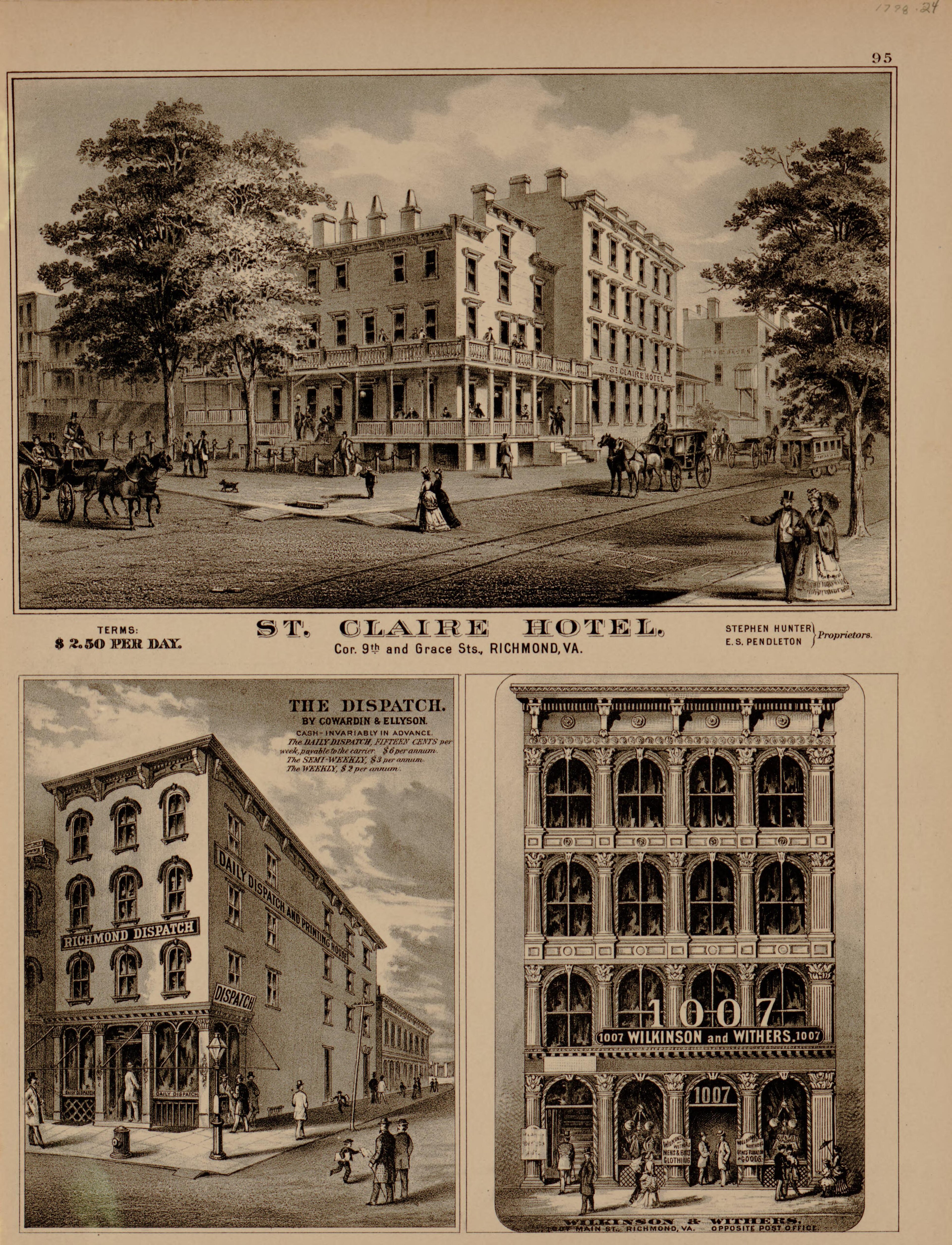 St. Claire Hotel from Illustrated Atlas of the City of Richmond, Va 1877 by Relic Map Company