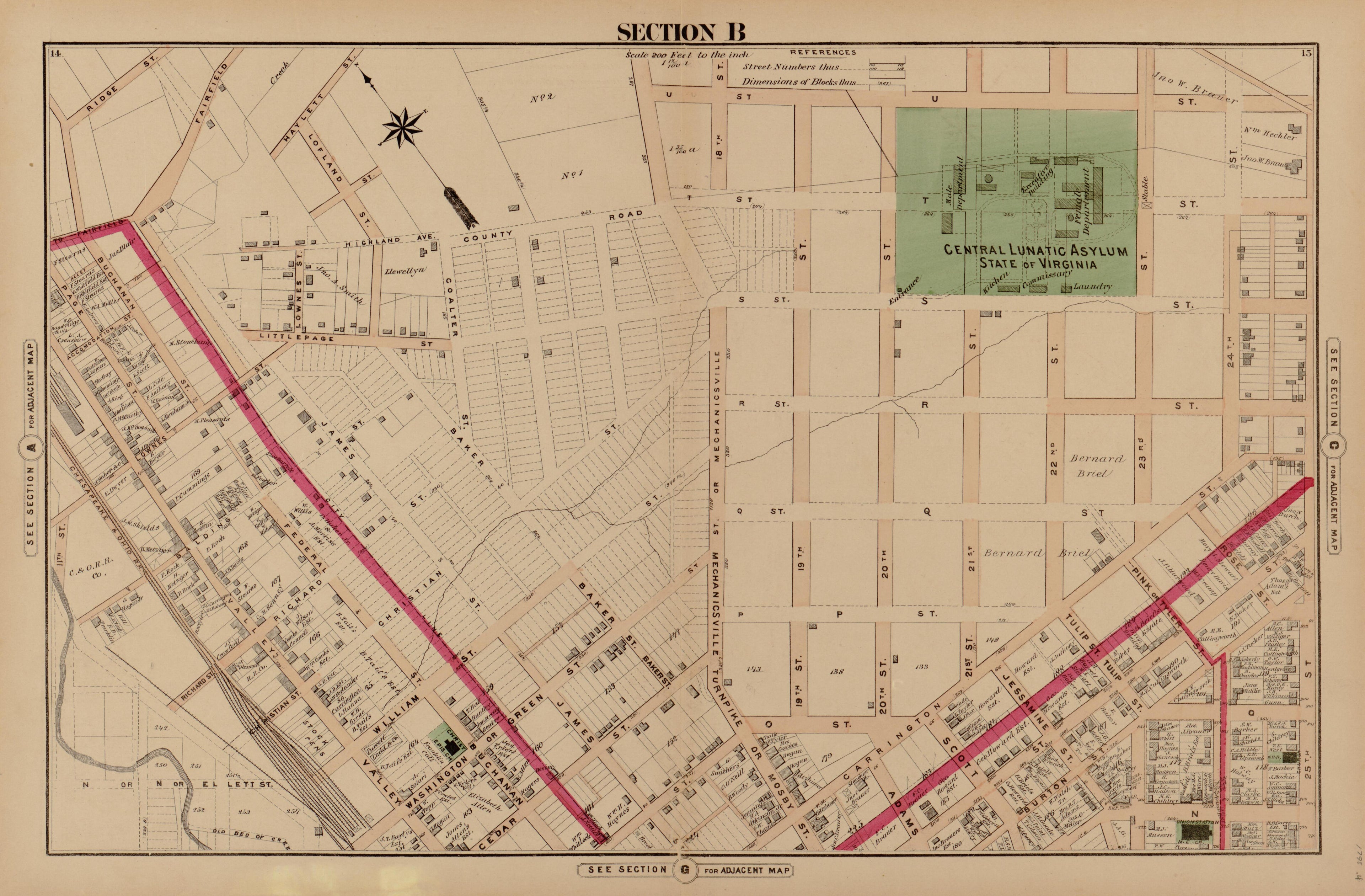 Section B from Illustrated Atlas of the City of Richmond, Va 1877 by Relic Map Company