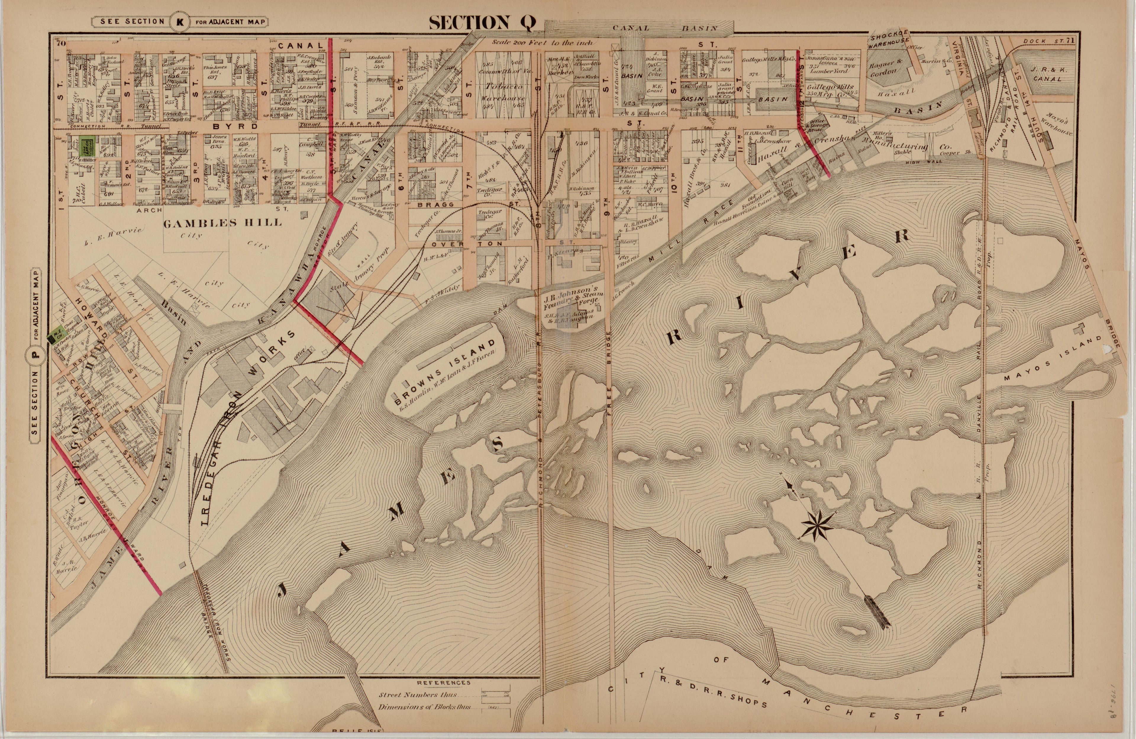 Section Q from Illustrated Atlas of the City of Richmond, Va 1877 by Relic Map Company