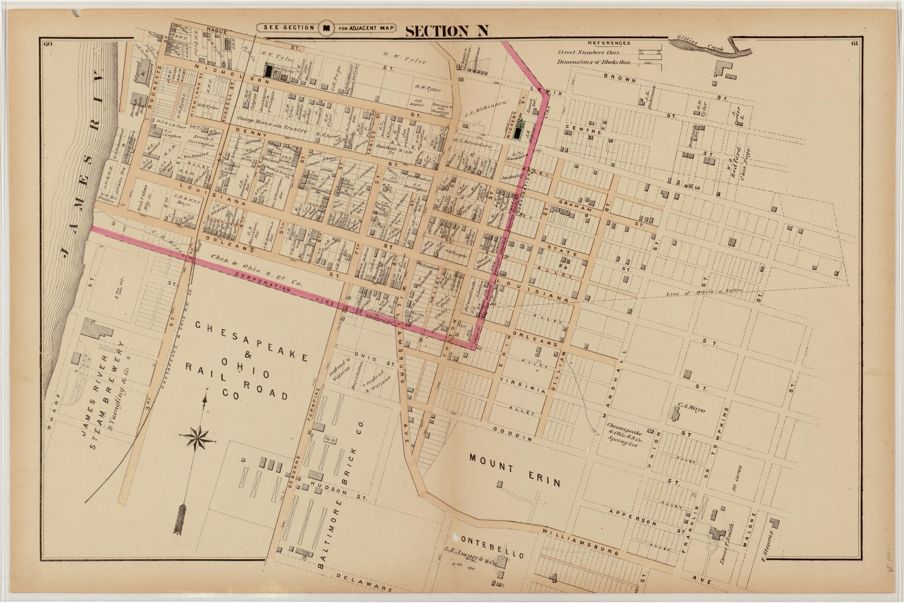 Section N from Illustrated Atlas of the City of Richmond, Va 1877 by Relic Map Company