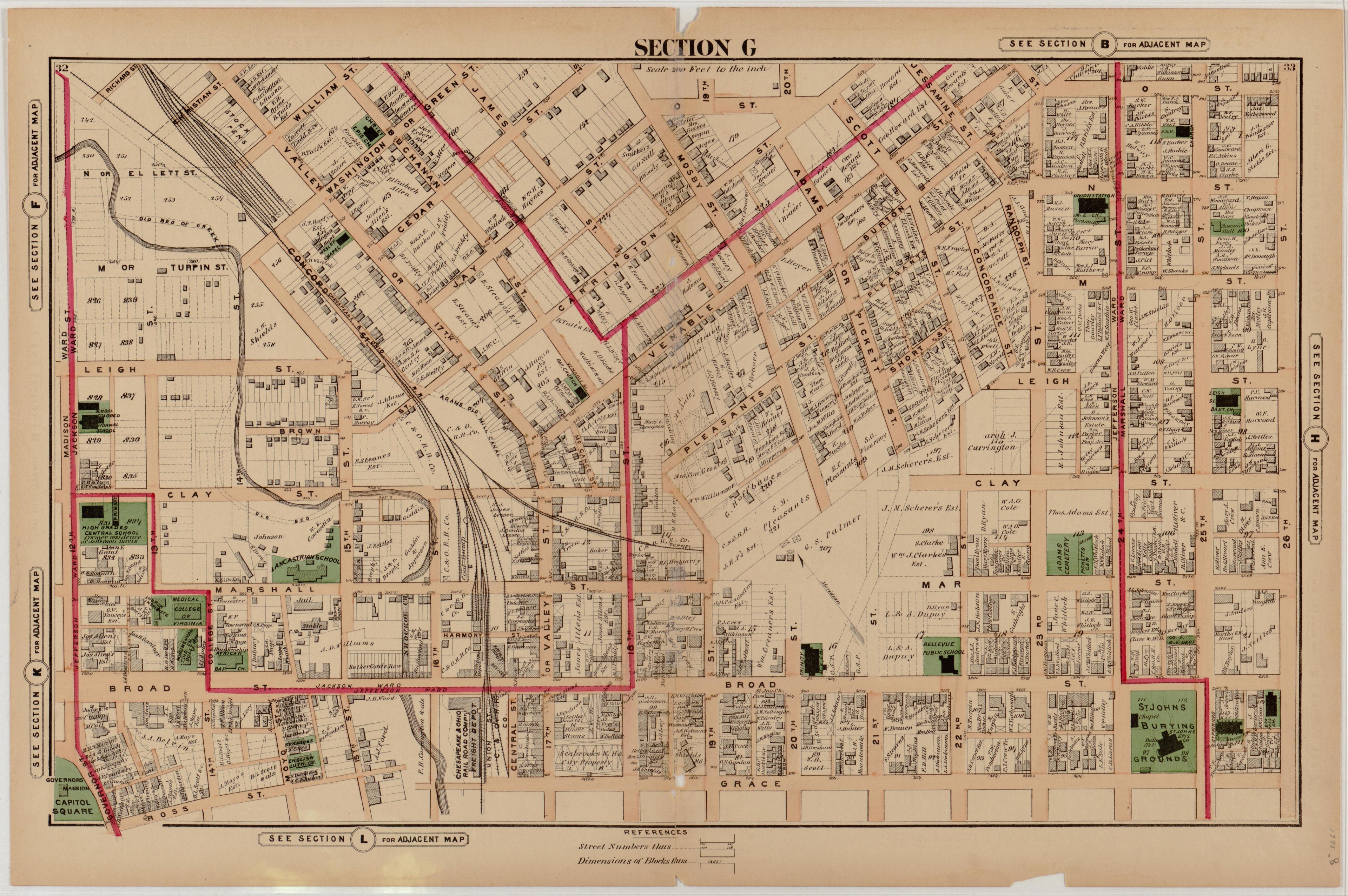 Section G from Illustrated Atlas of the City of Richmond, Va 1877 by Relic Map Company