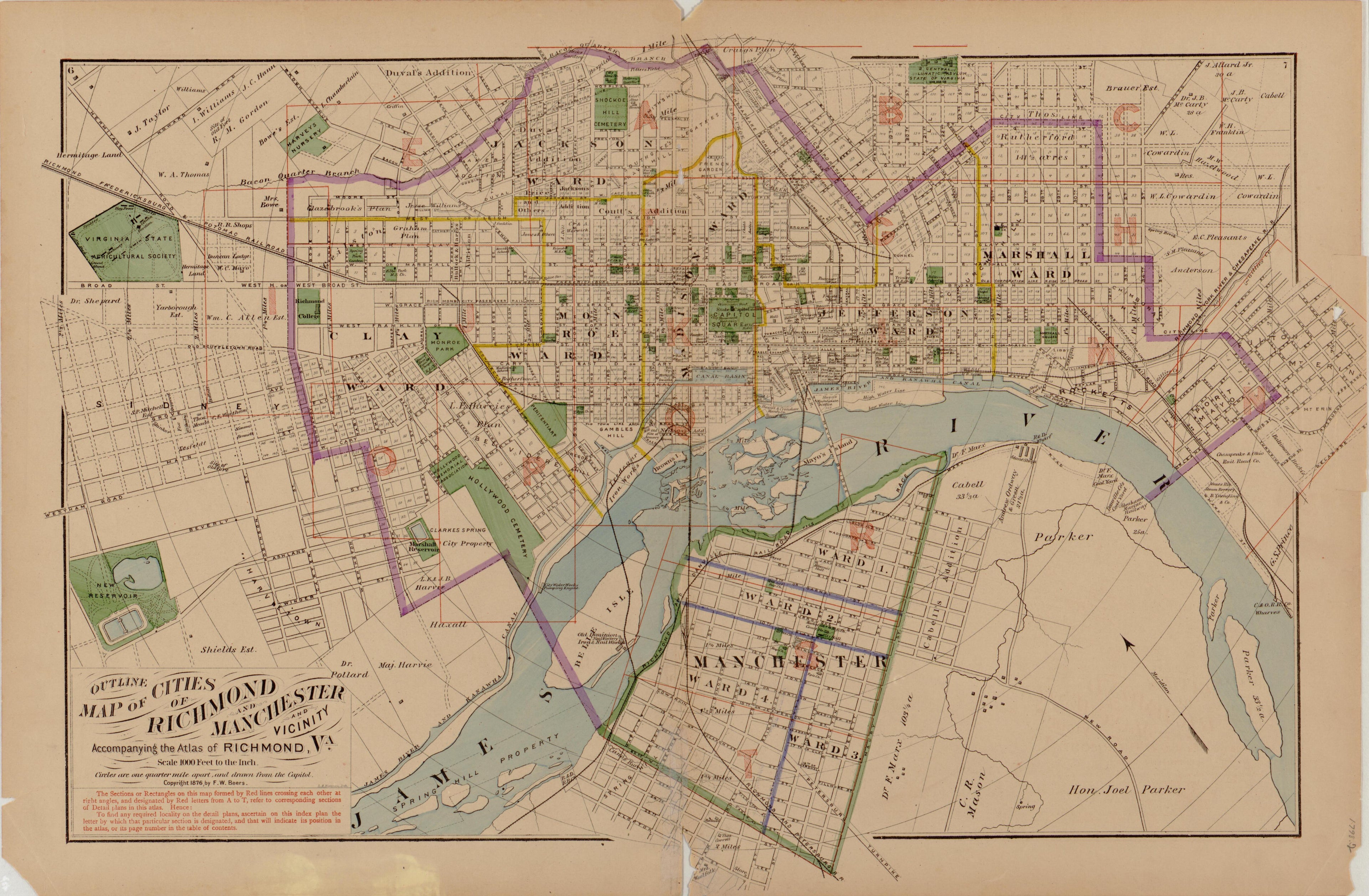 Key Map from Illustrated Atlas of the City of Richmond, Va 1877 by Relic Map Company