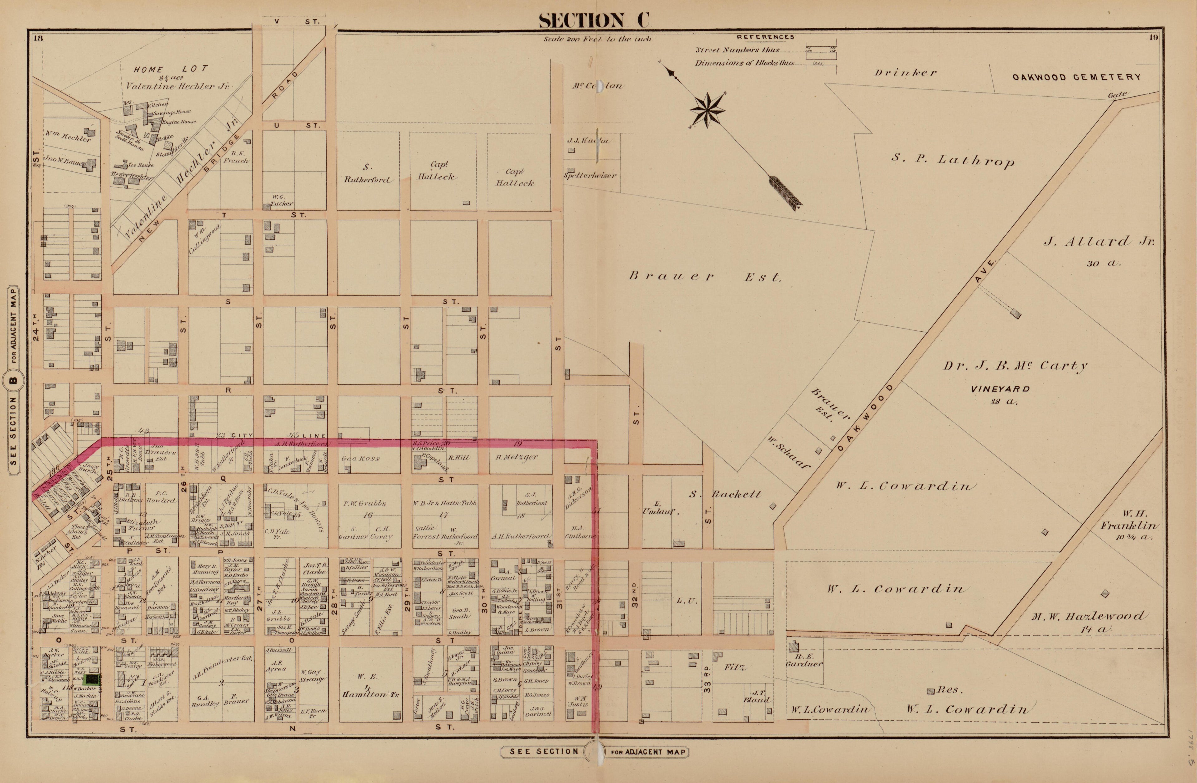 Section C from Illustrated Atlas of the City of Richmond, Va 1877 by Relic Map Company