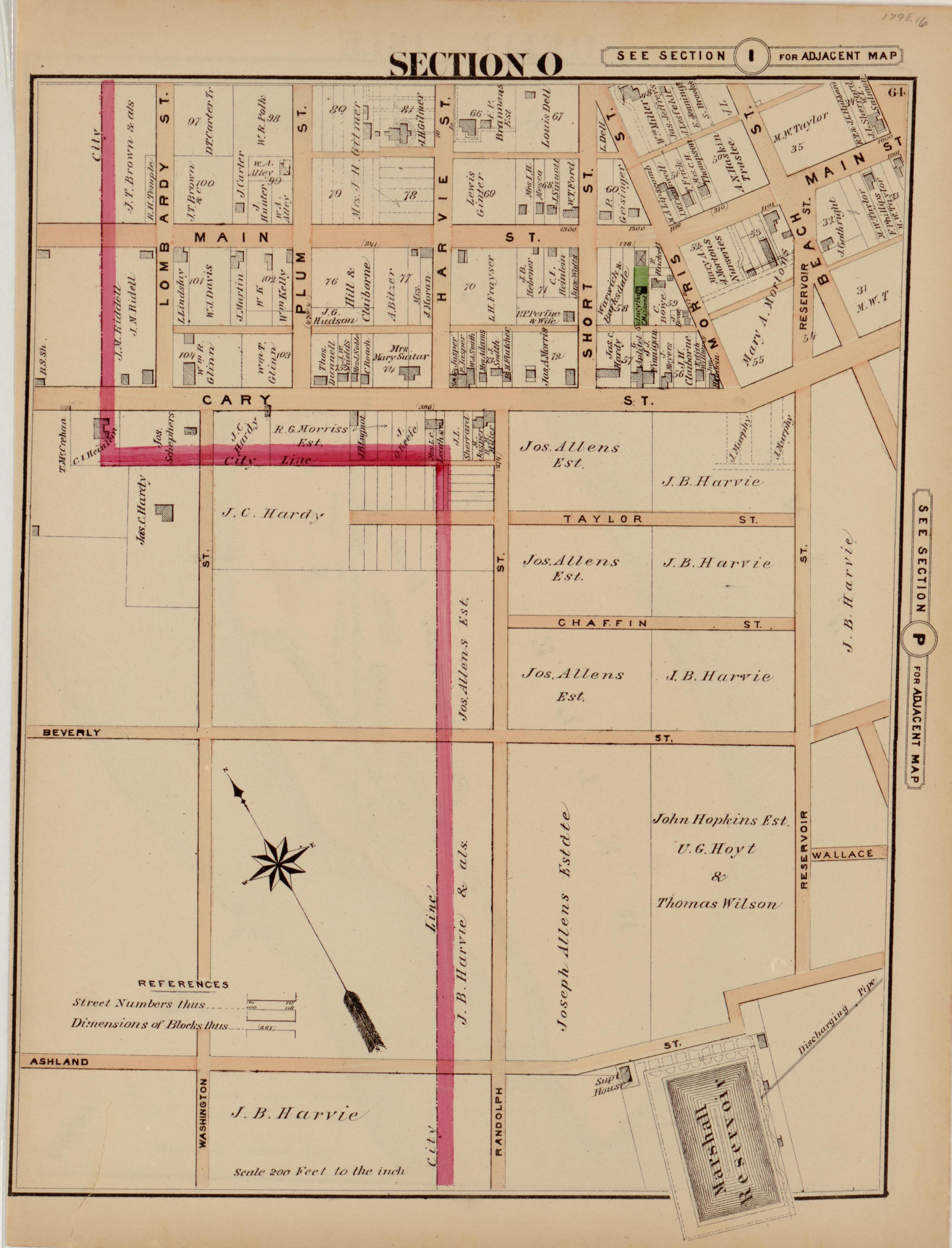 Section O from Illustrated Atlas of the City of Richmond, Va 1877 by Relic Map Company
