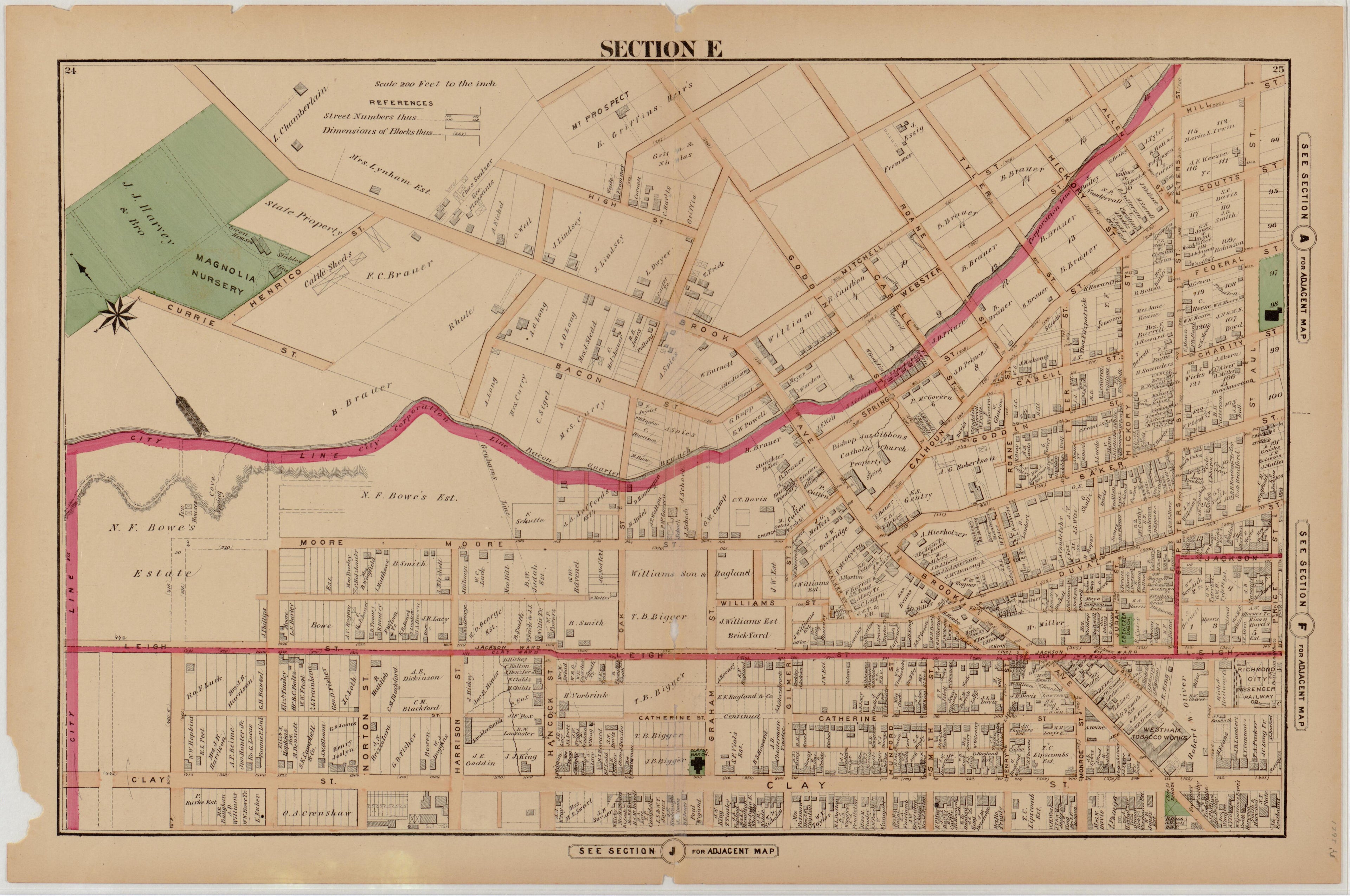 Section E from Illustrated Atlas of the City of Richmond, Va 1877 by Relic Map Company