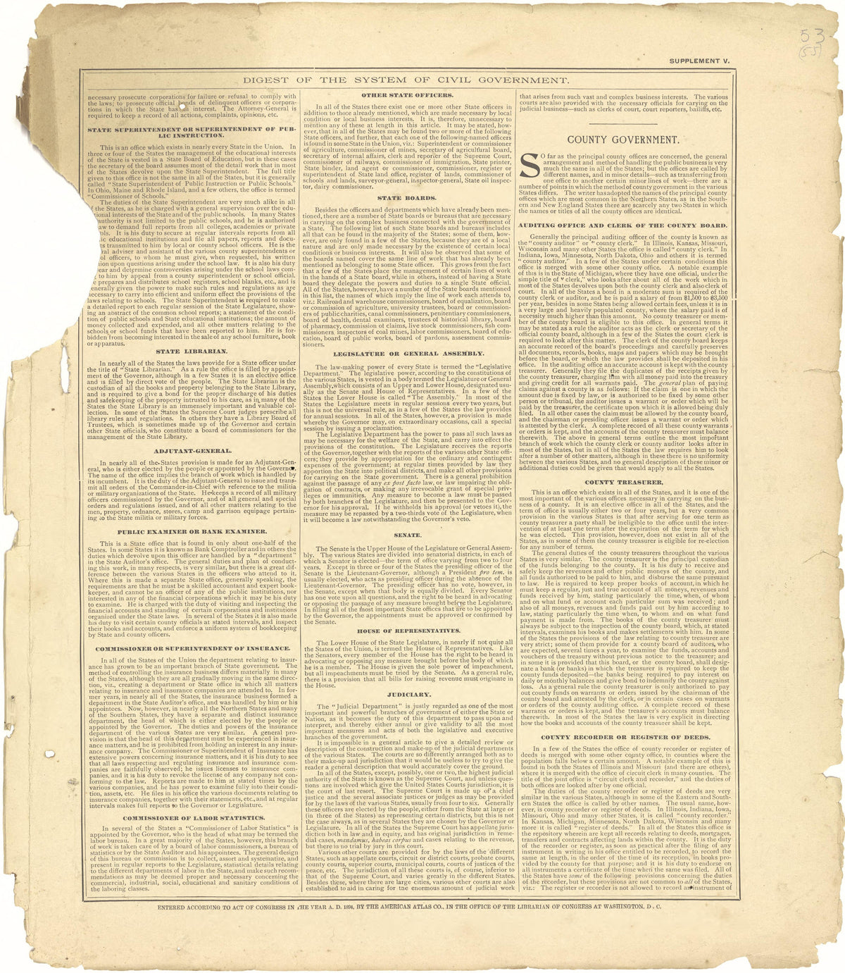 Digest of the System of Civil Government Continued from Plat Book of Pike County, Illinois 1895 by Relic Map Company