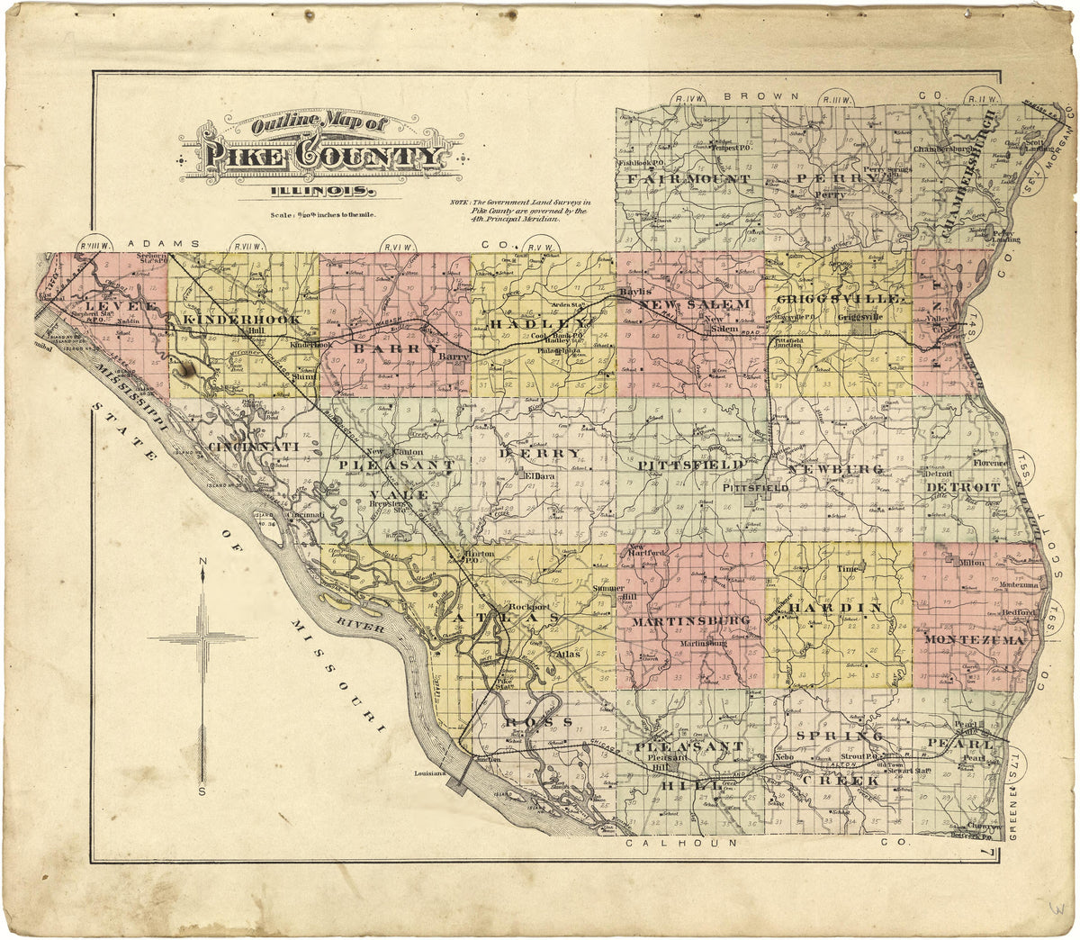 Outline Map of Pike County, Illinois from Plat Book of Pike County, Illinois 1895 by Relic Map Company