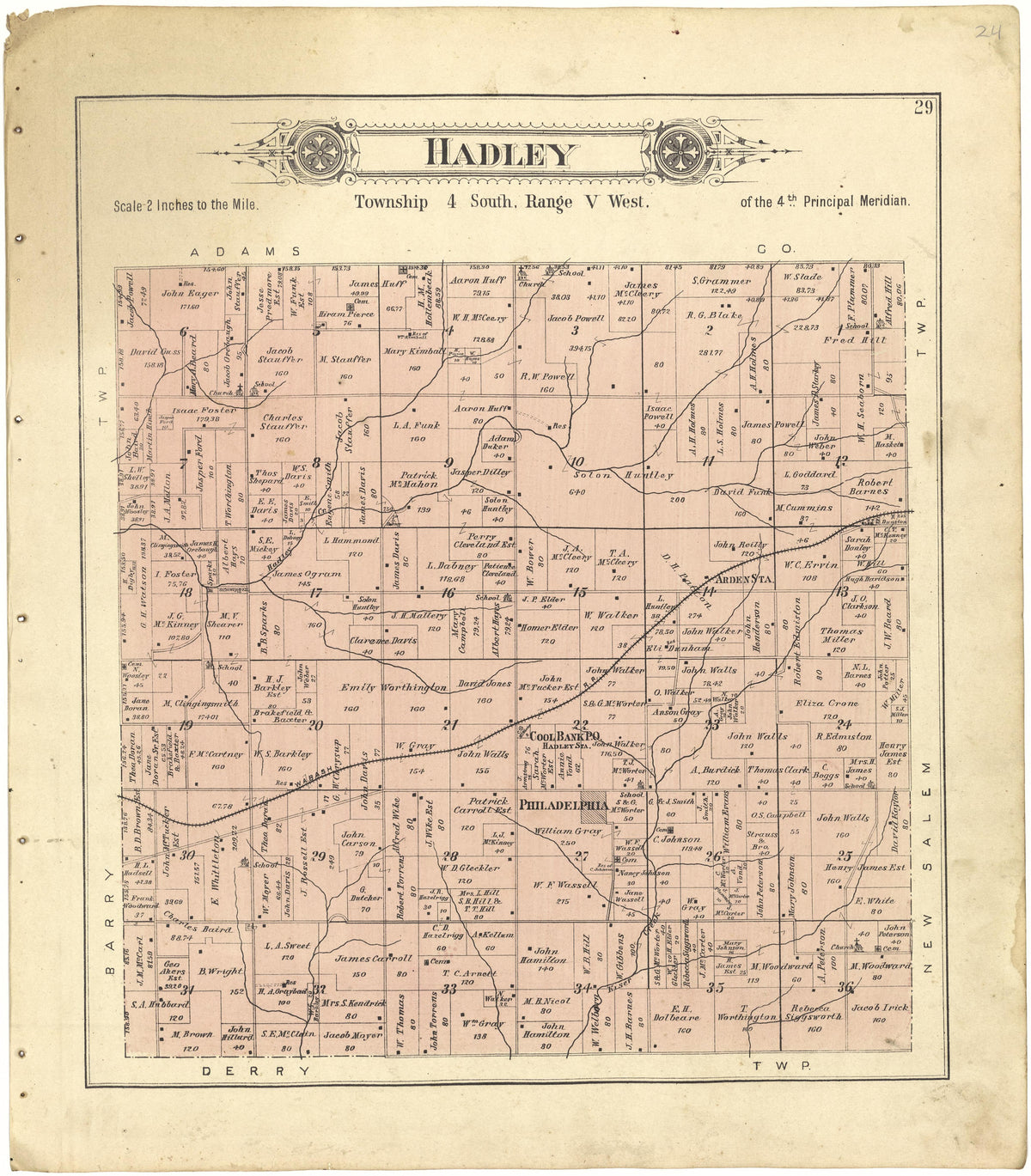 Hadley from Plat Book of Pike County, Illinois 1895 by Relic Map Company