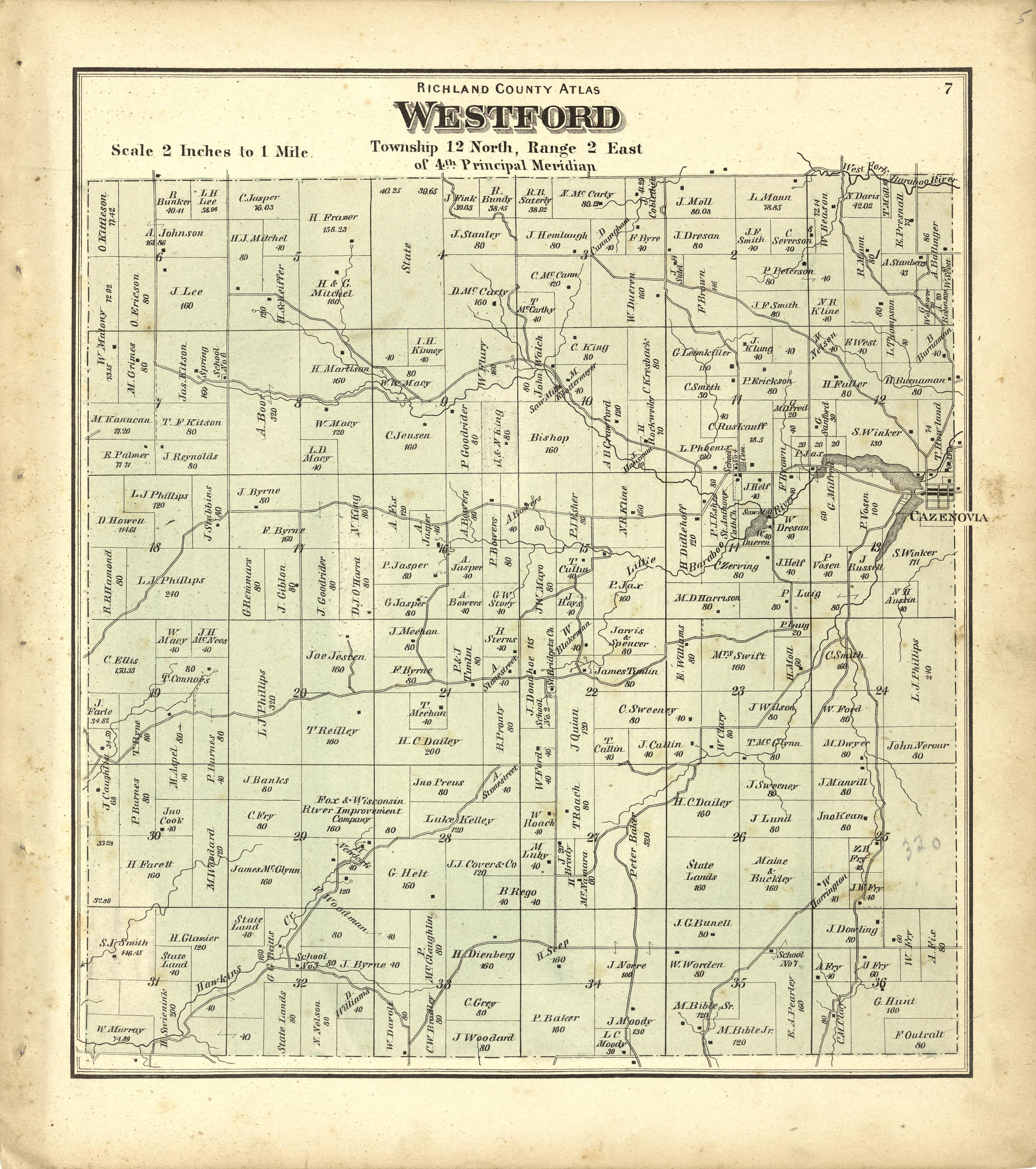 Map of Westford from Atlas of Richland County, Wisconsin : Drawn from Actual Surveys and the County Records to Which Is Added a Rail Road & Sectional Map of the State of Wisconsin 1874 by Relic Map Company
