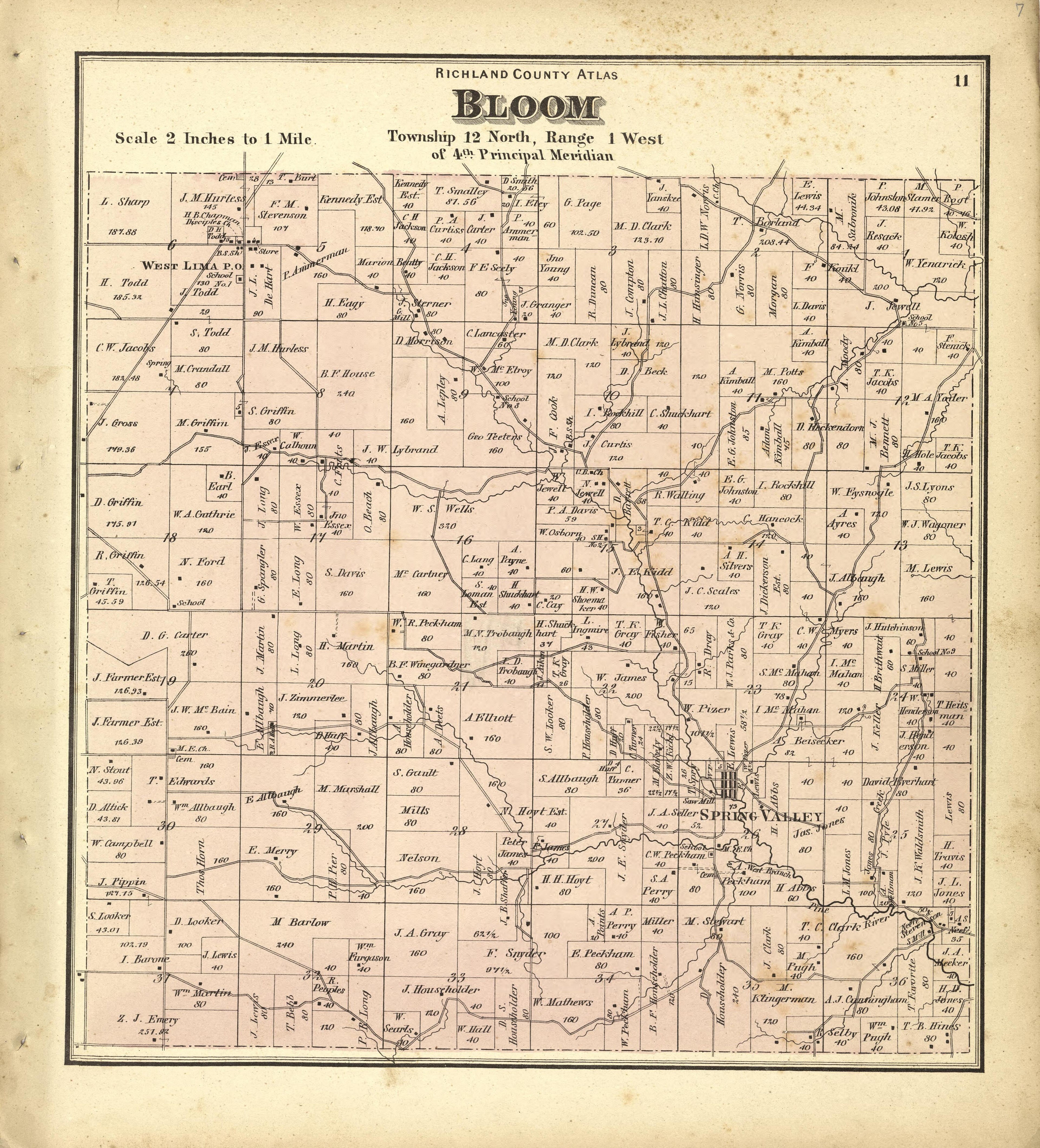 Map of Bloom from Atlas of Richland County, Wisconsin : Drawn from Actual Surveys and the County Records to Which Is Added a Rail Road & Sectional Map of the State of Wisconsin 1874 by Relic Map Company