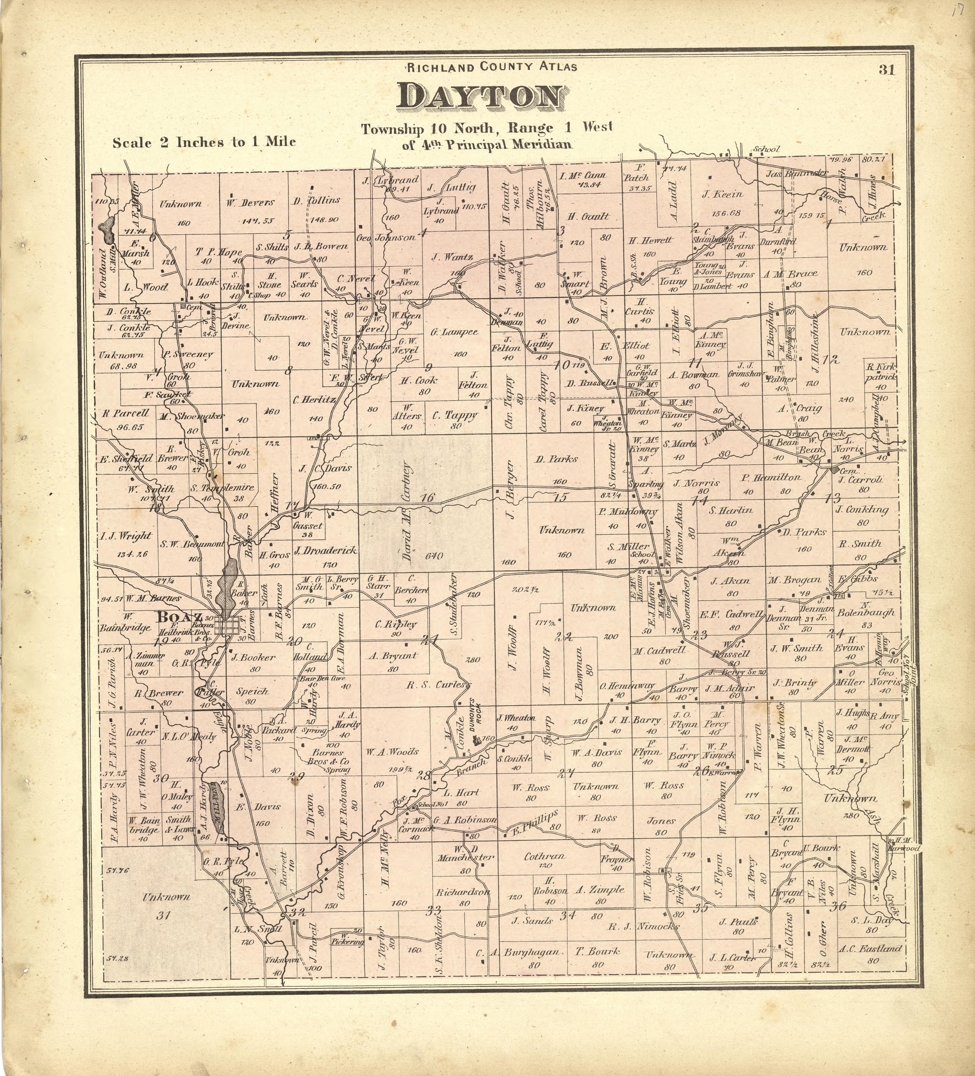 Map of Dayton from Atlas of Richland County, Wisconsin : Drawn from Actual Surveys and the County Records to Which Is Added a Rail Road & Sectional Map of the State of Wisconsin 1874 by Relic Map Company