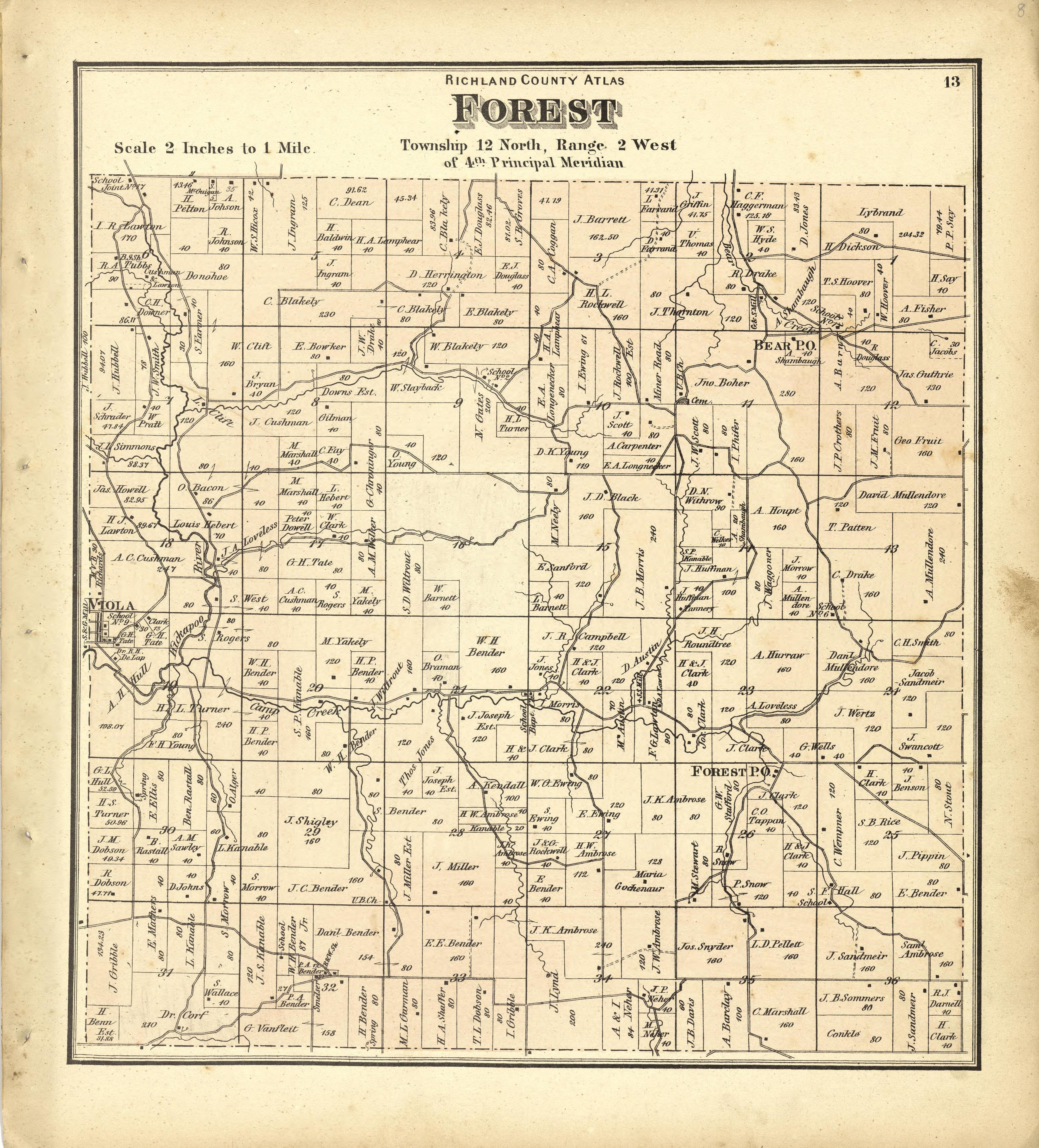 Map of Forest from Atlas of Richland County, Wisconsin : Drawn from Actual Surveys and the County Records to Which Is Added a Rail Road & Sectional Map of the State of Wisconsin 1874 by Relic Map Company