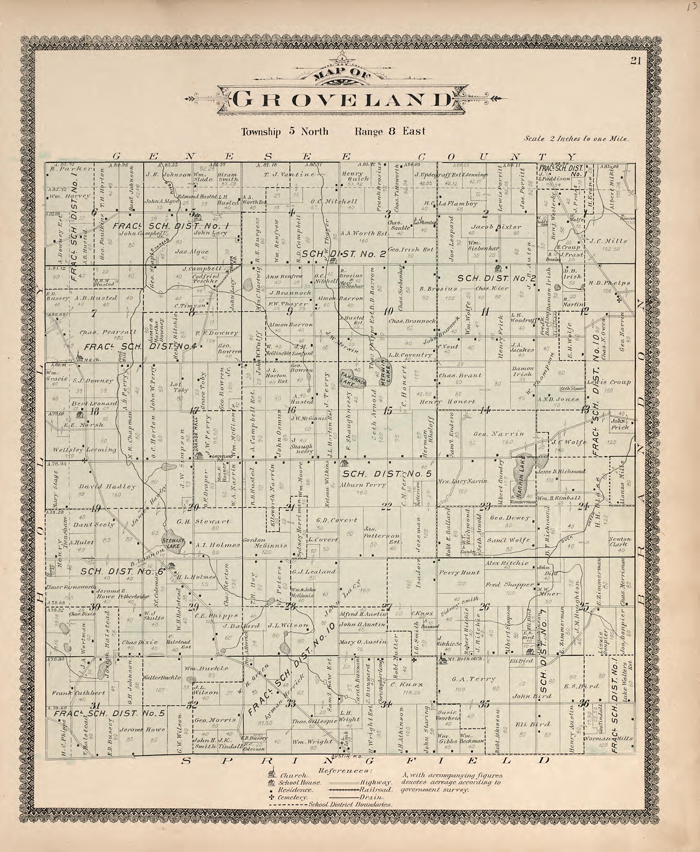 Map of Groveland from Illustrated Atlas of Oakland County, Michigan : Compiled from Official Records and Local Inspections 1896 by Relic Map Company