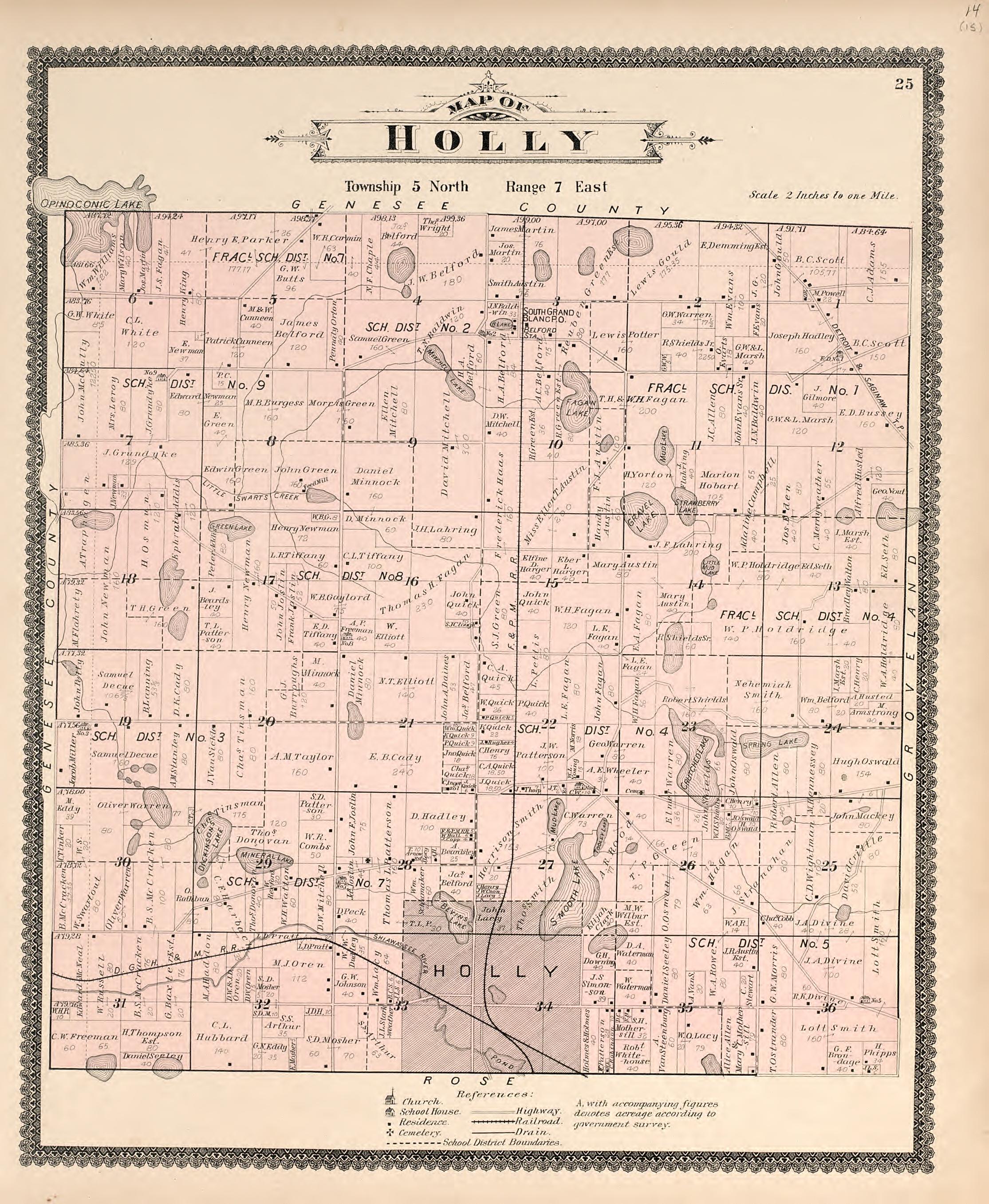 Map of Holly from Illustrated Atlas of Oakland County, Michigan : Compiled from Official Records and Local Inspections 1896 by Relic Map Company