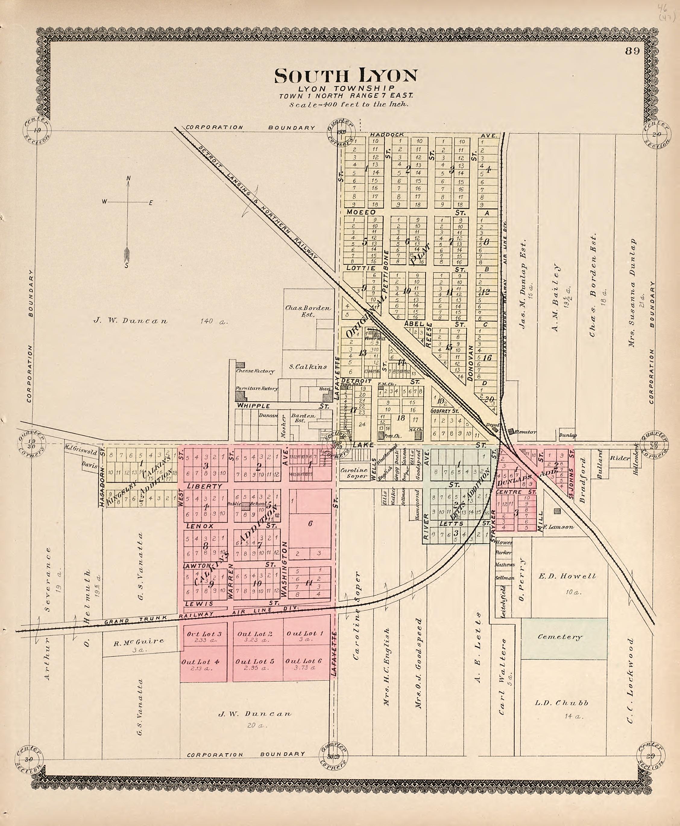 South Lyon, Lyon Township from Illustrated Atlas of Oakland County, Michigan : Compiled from Official Records and Local Inspections 1896 by Relic Map Company