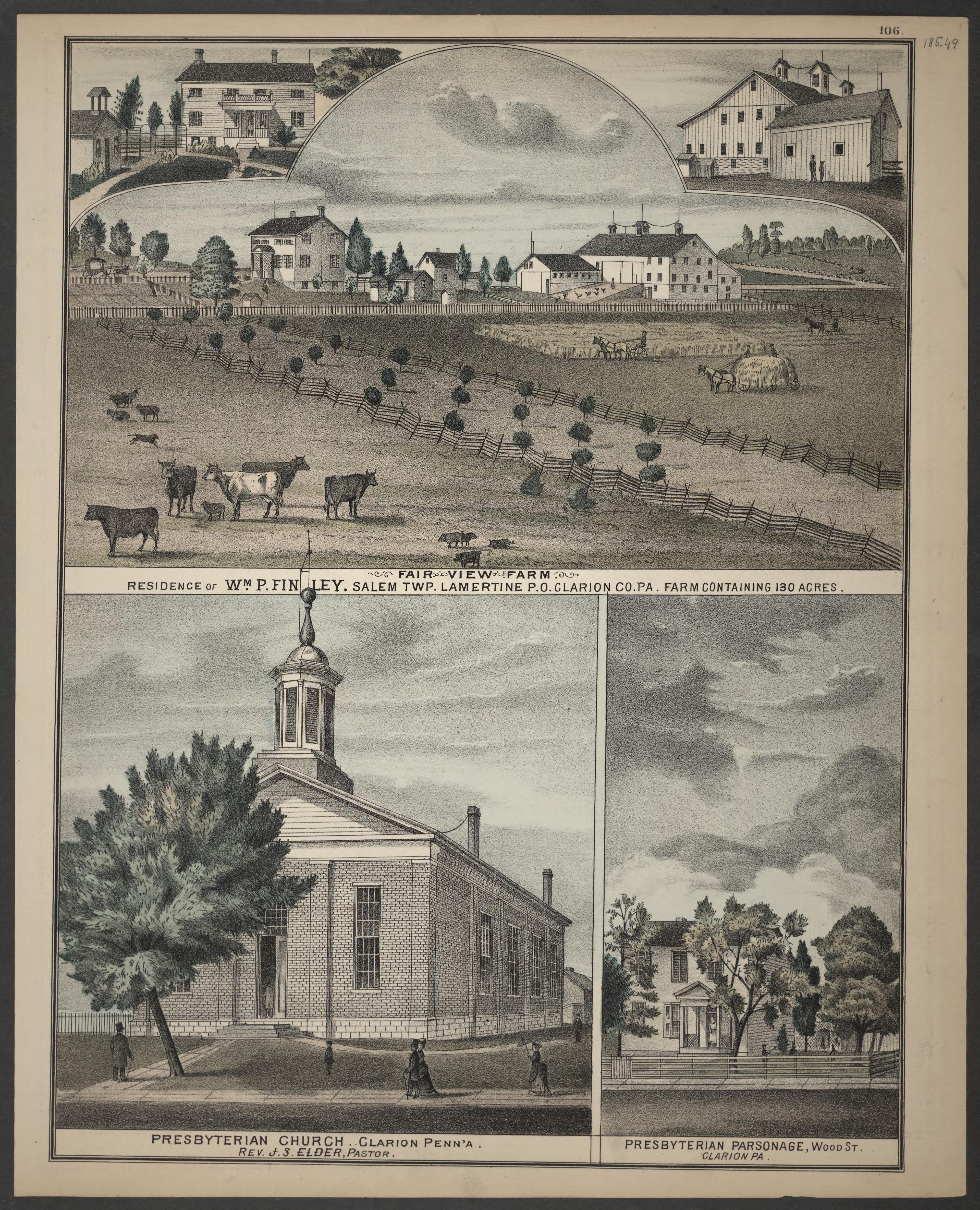 Fair View Farm, Presbyterian Church and Parsonage from Caldwell&
