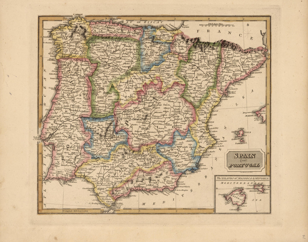 Spain from a New and Elegant General Atlas, Containing Maps of Each of the United States 1817 by Relic Map Company