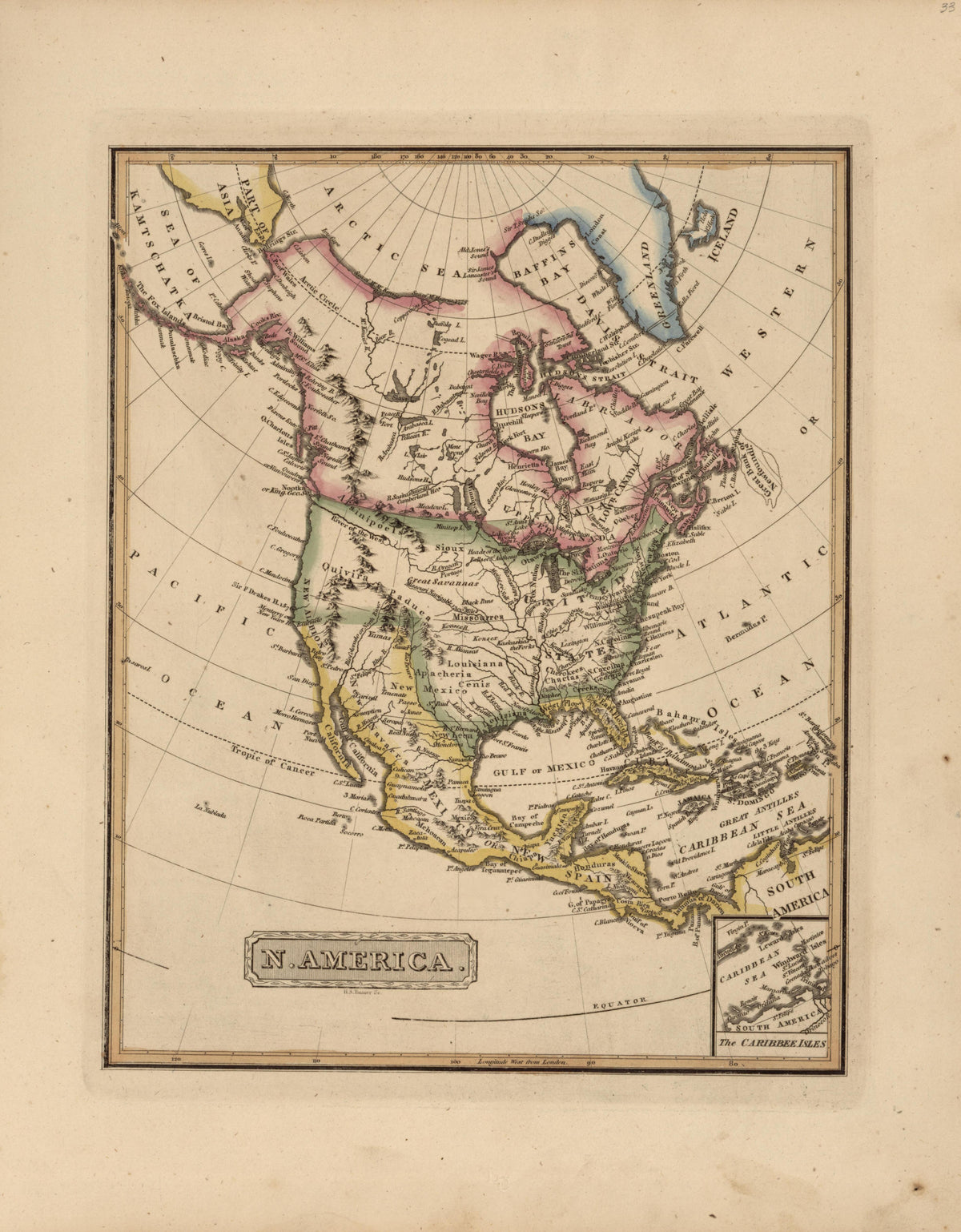 North America from a New and Elegant General Atlas, Containing Maps of Each of the United States 1817 by Relic Map Company