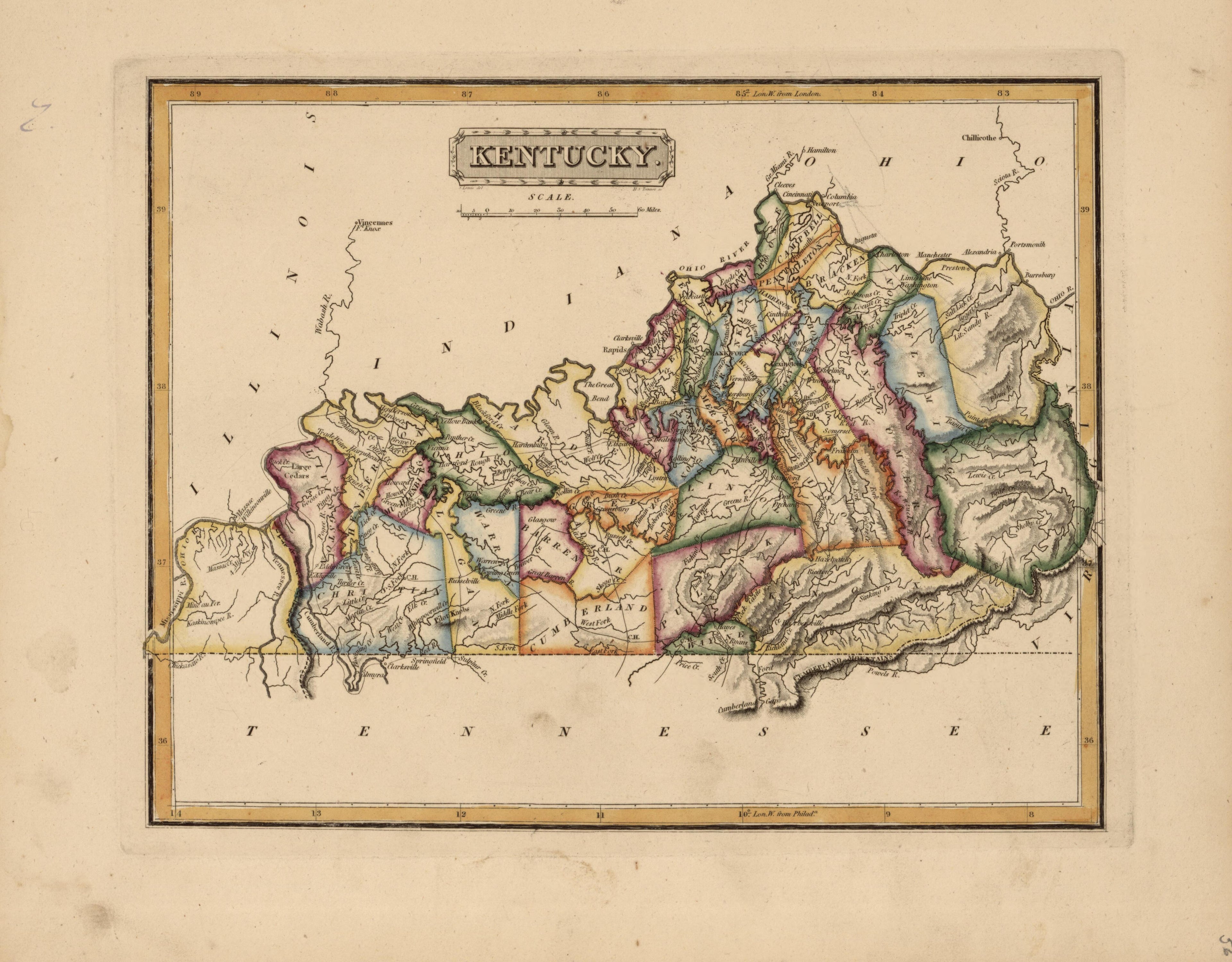Kentucky from a New and Elegant General Atlas, Containing Maps of Each of the United States 1817 by Relic Map Company