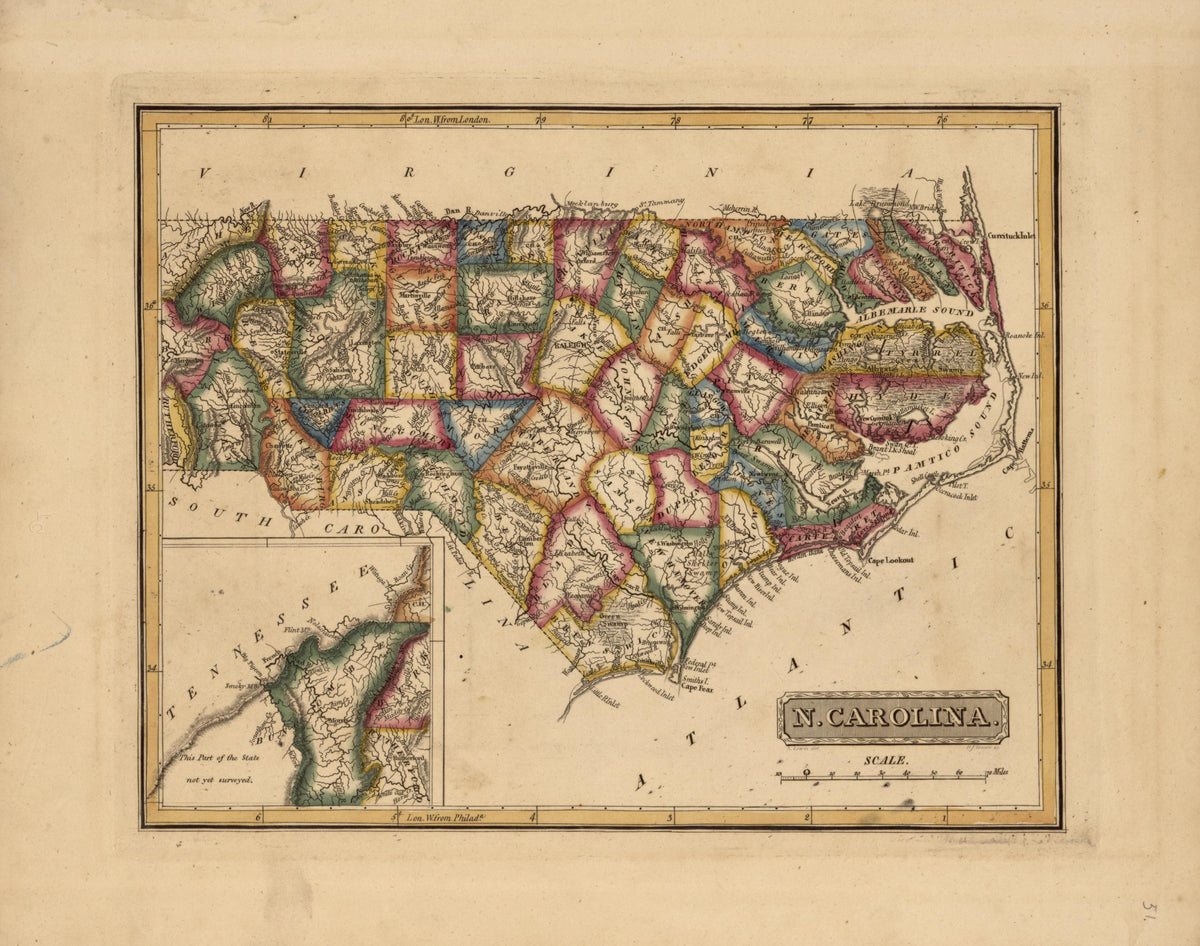 North Carolina from a New and Elegant General Atlas, Containing Maps of Each of the United States 1817 by Relic Map Company