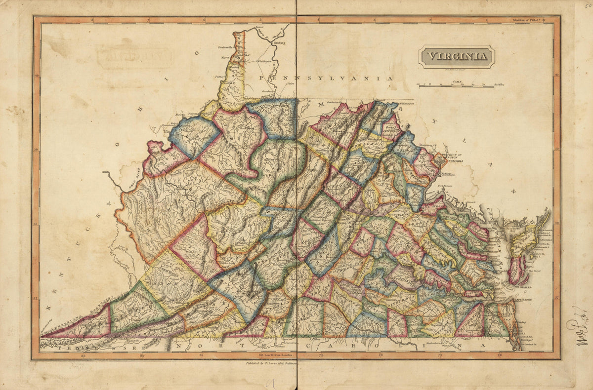 Virginia from a New and Elegant General Atlas, Containing Maps of Each of the United States 1817 by Relic Map Company