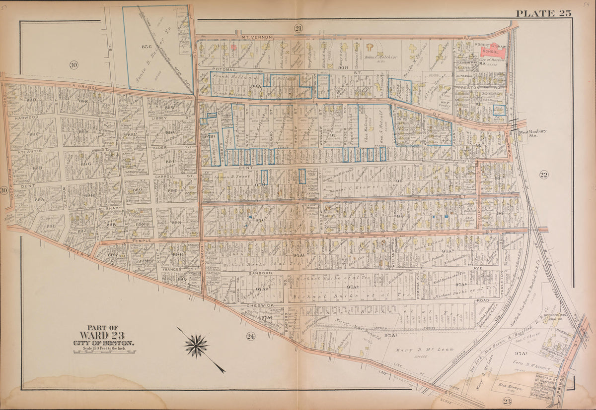 Boston, Ward 23--continued from Atlas of the City of Boston, West Roxbury : from Actual Surveys and Official Plans 1924 by Relic Map Company