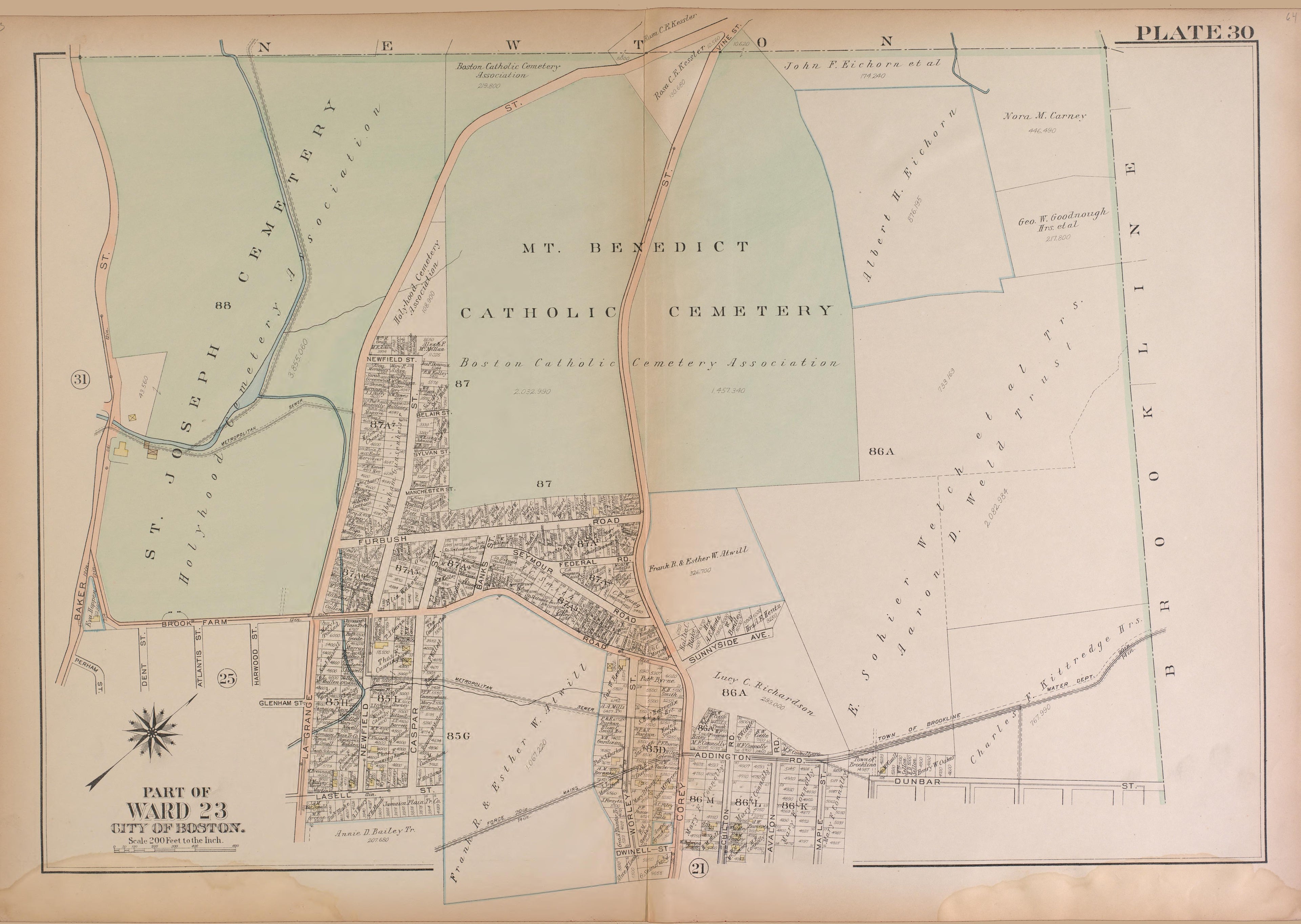 Boston, Ward 23--continued from Atlas of the City of Boston, West Roxbury : from Actual Surveys and Official Plans 1924 by Relic Map Company