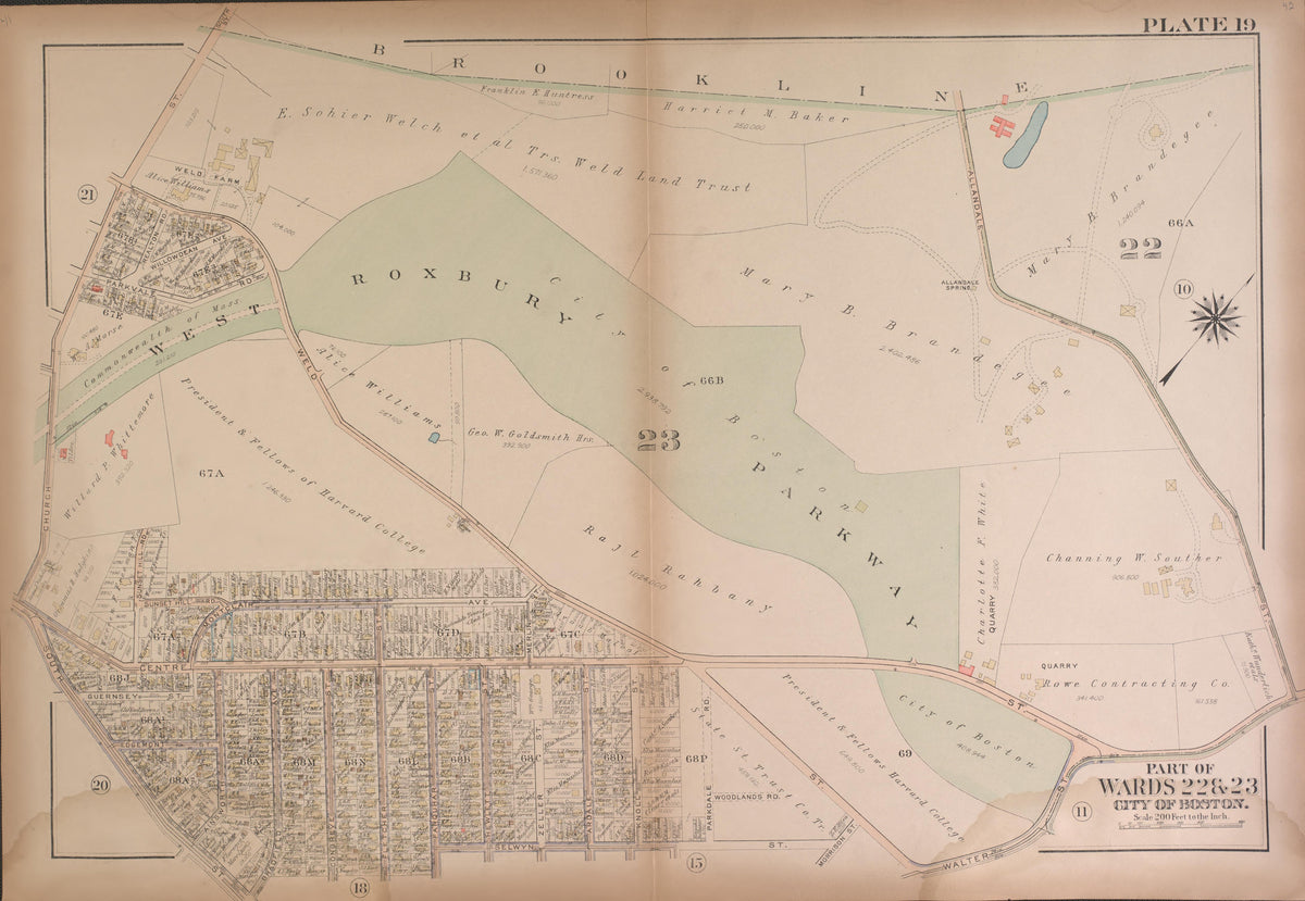 Boston, Wards 22 and 23--continued from Atlas of the City of Boston, West Roxbury : from Actual Surveys and Official Plans 1924 by Relic Map Company
