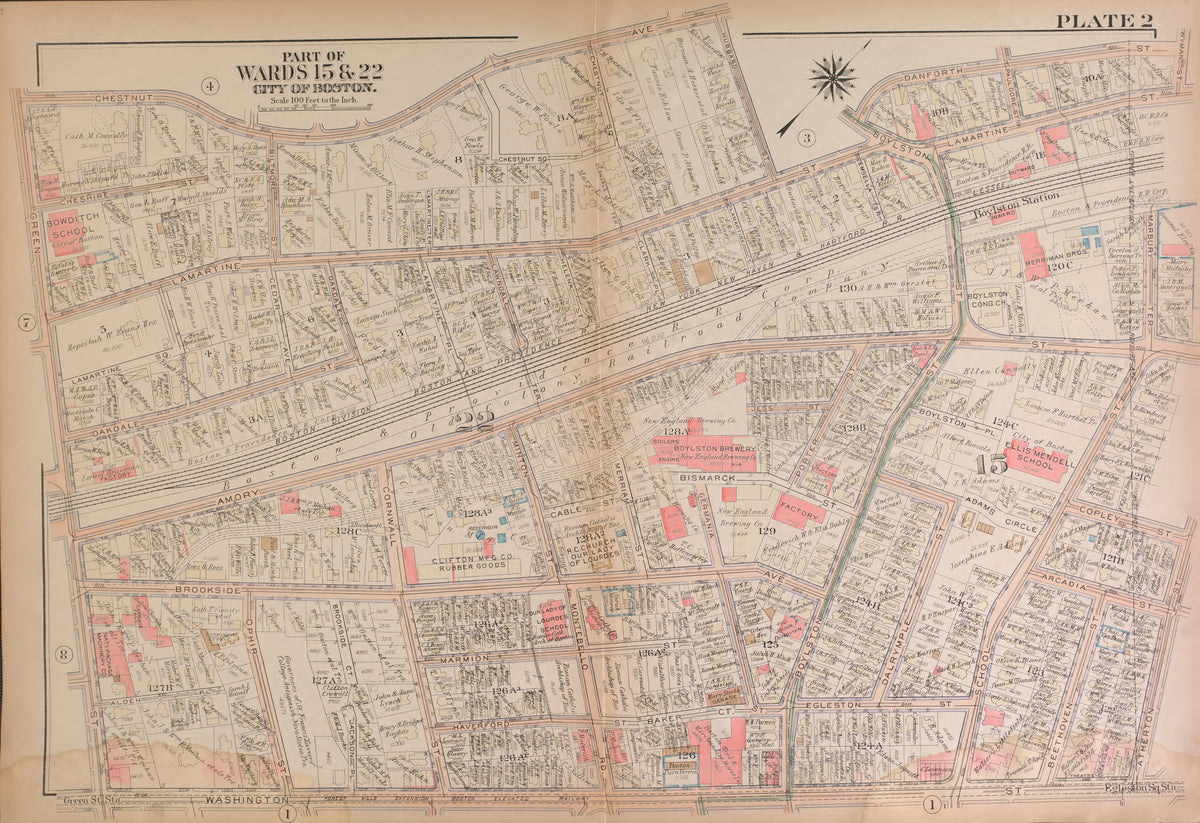 Boston, Wards 15 and 22 from Atlas of the City of Boston, West Roxbury : from Actual Surveys and Official Plans 1924 by Relic Map Company